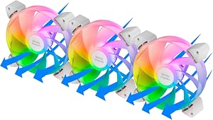 MARSGAMING MF-3AR, Kit of 3 x 120 mm FDB Fans, Inverted Blades, ARGB 360° Lighting Without Frame, Full Ring Lighting, PC F…