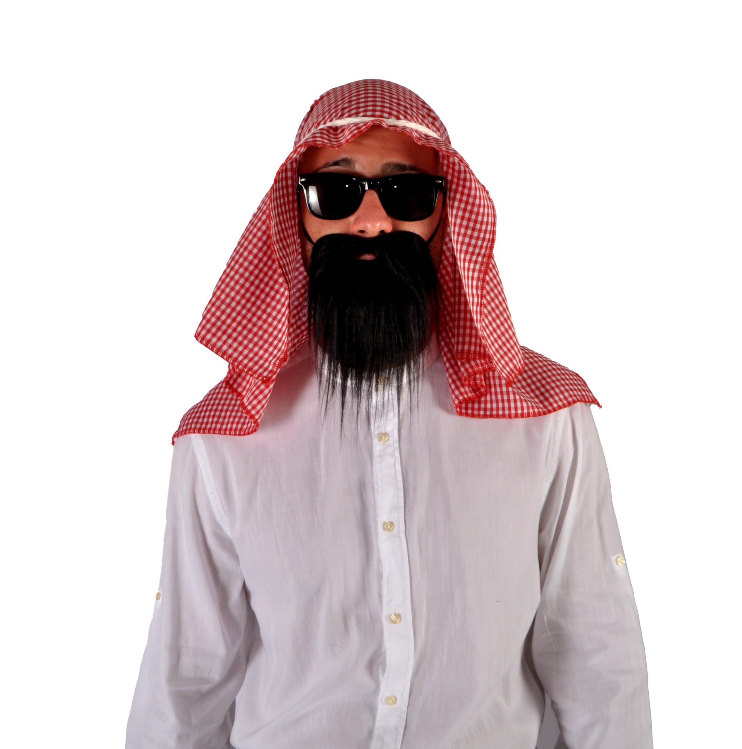Ciao Sheikh Arab Emir (Headwear, Glasses, Beard), White, Red, Black