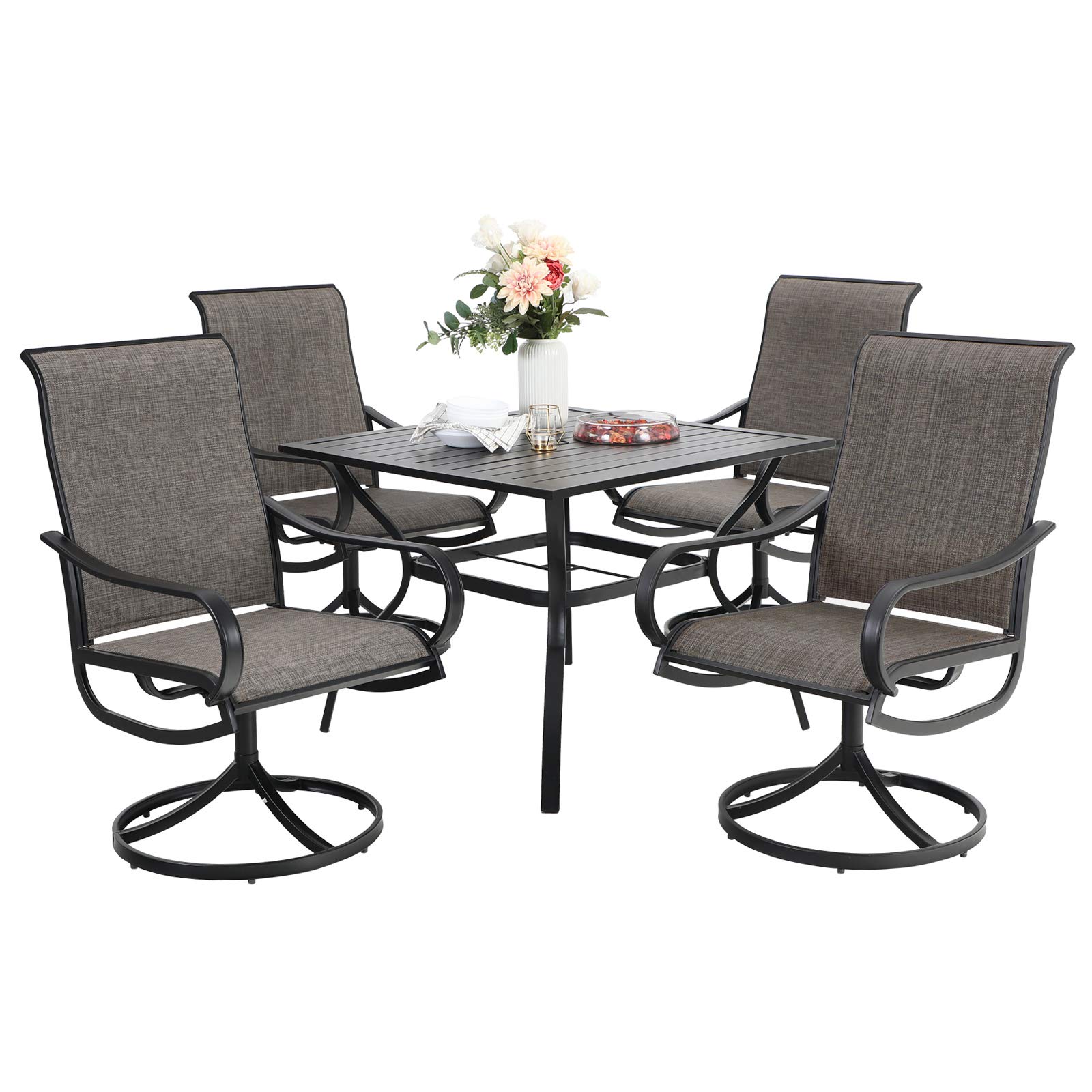 Sophia &amp; William Patio Dining Set for 4, Square Table &amp; Brown Swivel Chairs