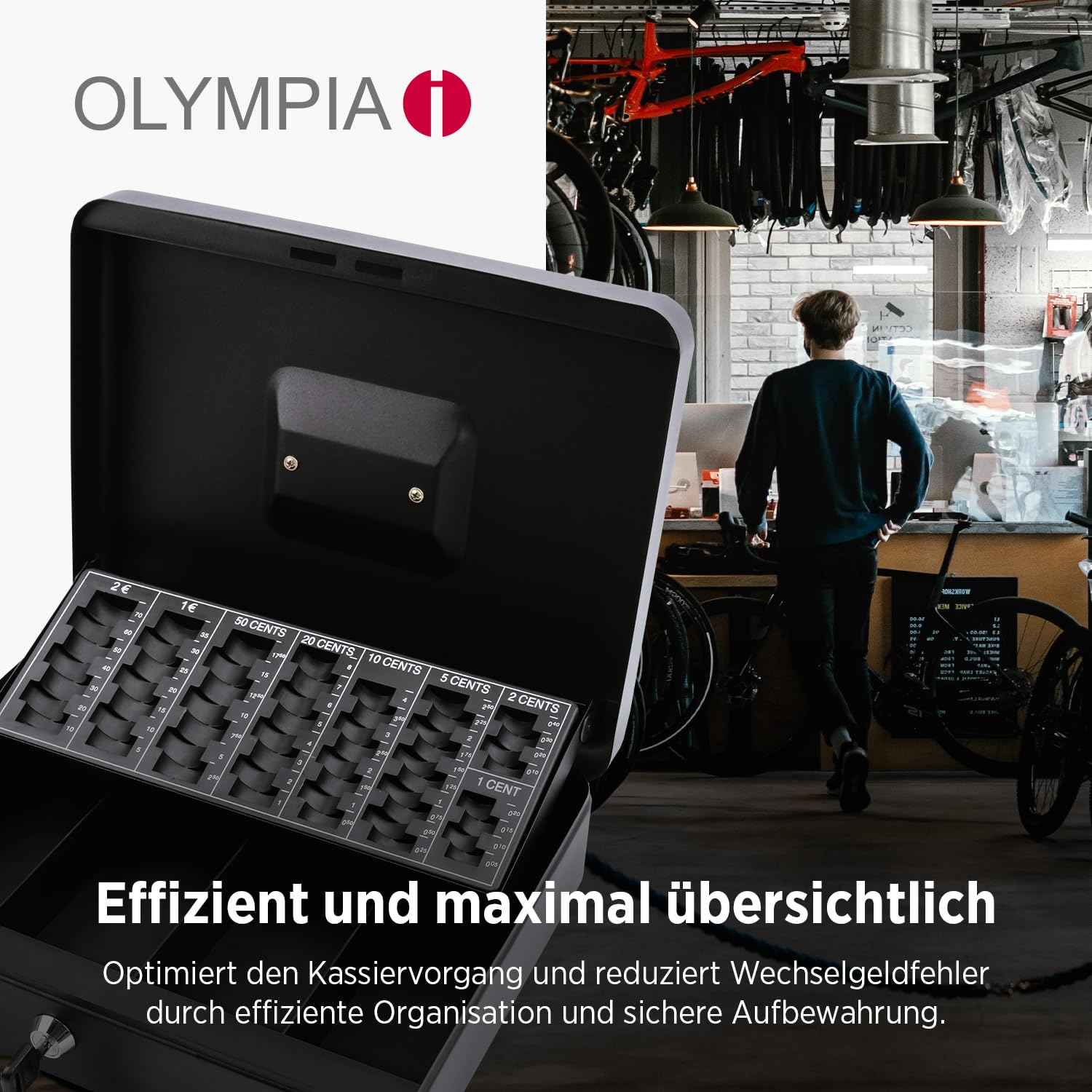 Olympia CB 770 Plus Caisse à Monnaie avec Détecteur de Faux Billets GENIE (en Acier Revêtu par Pulvérisation, Poignée Escamotable, Serrure à Cylindre de Sécurité, 30 x 24 x 9 cm), Noir