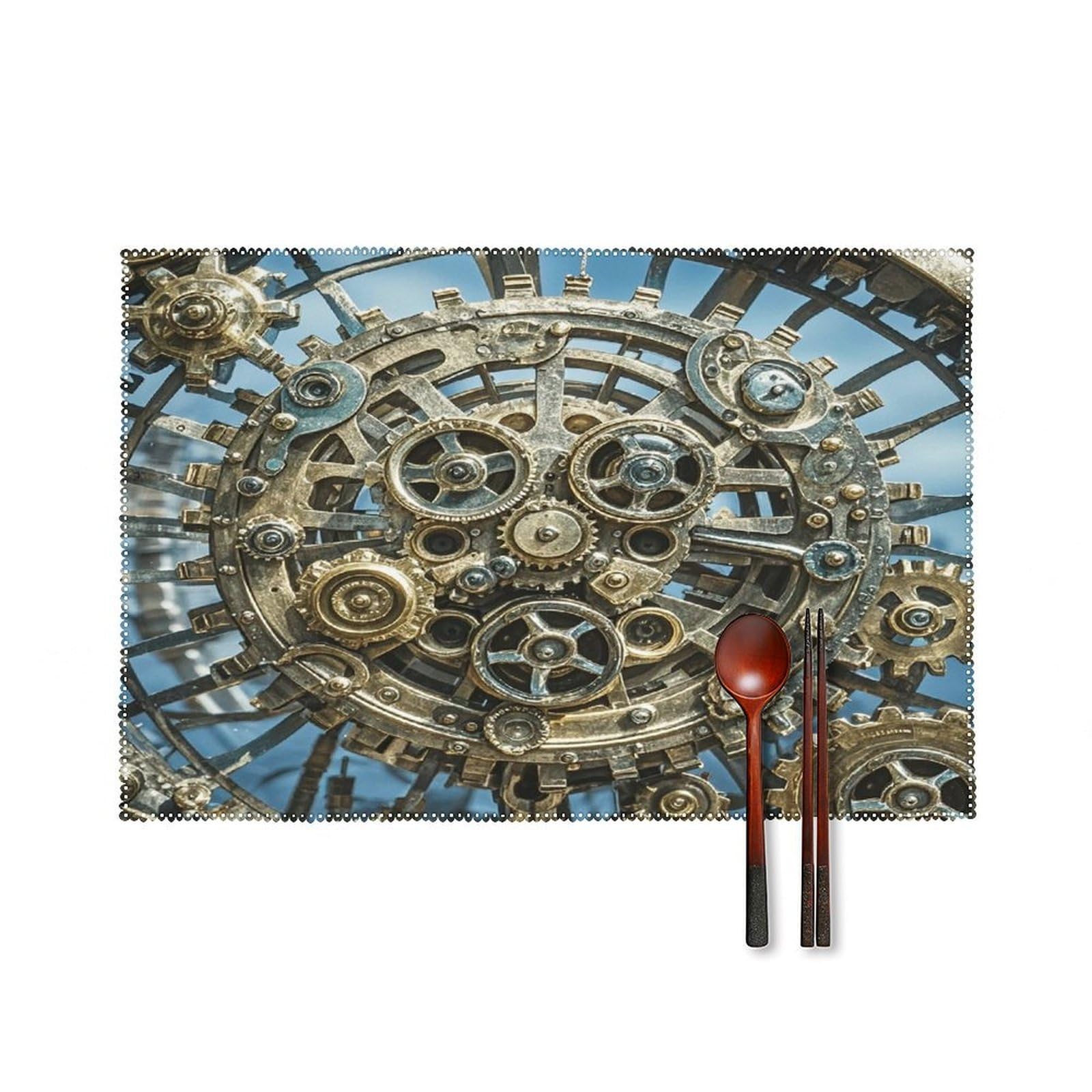 Cool Steampunk Gears Placemats Washable Canvas Place Mats Decoration Placemat for Dining Table Easy to Clean Tables Mat Set of 6 for Kitchen Dining Room Coffee Table