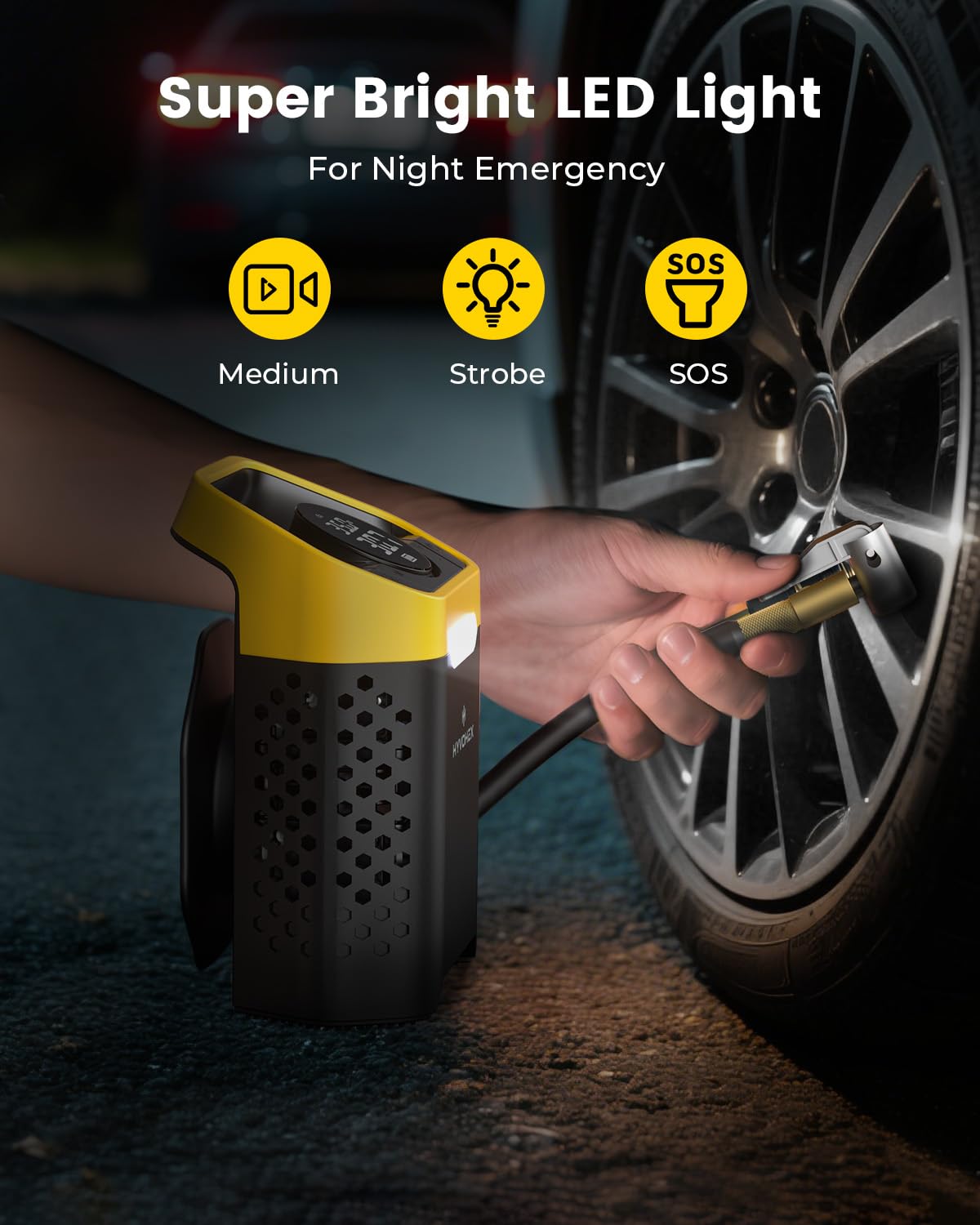 Compressore d'aria portatile, gonfiaggio rapido di 1 minuto, senza fili, pompa ad aria portatile per pneumatici auto con manometro digitale, pompa ad aria elettrica da 160 psi, con luce a LED, per