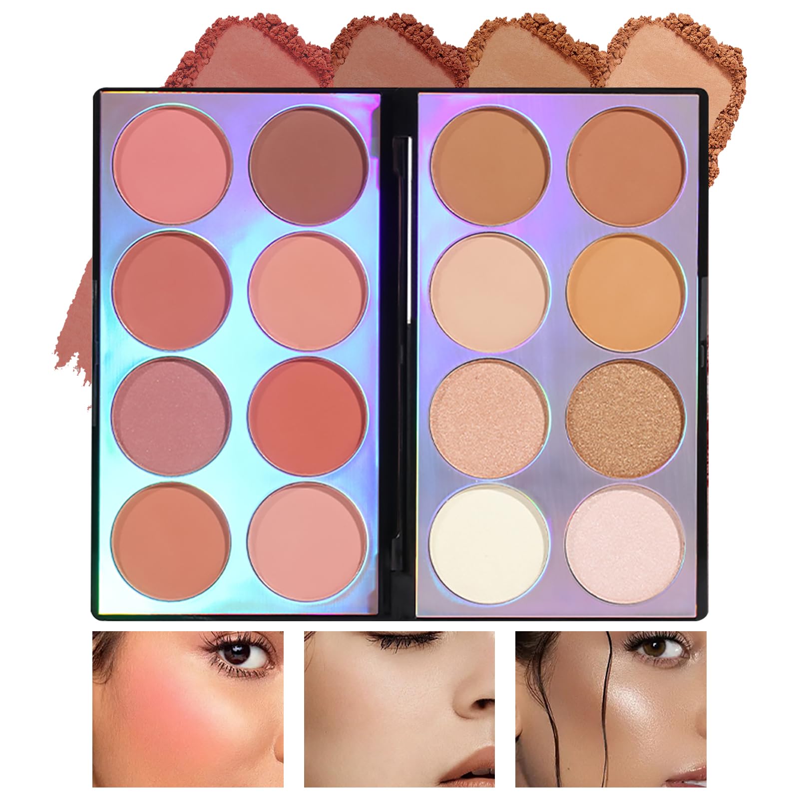 Prreal 16 Colors wielofunkcyjna paleta do konturowania i rozświetlania i różu | 3 w 1 paleta cieni do powiek z konturowym różem i bronzerem, naturalne cienie do powiek i smug