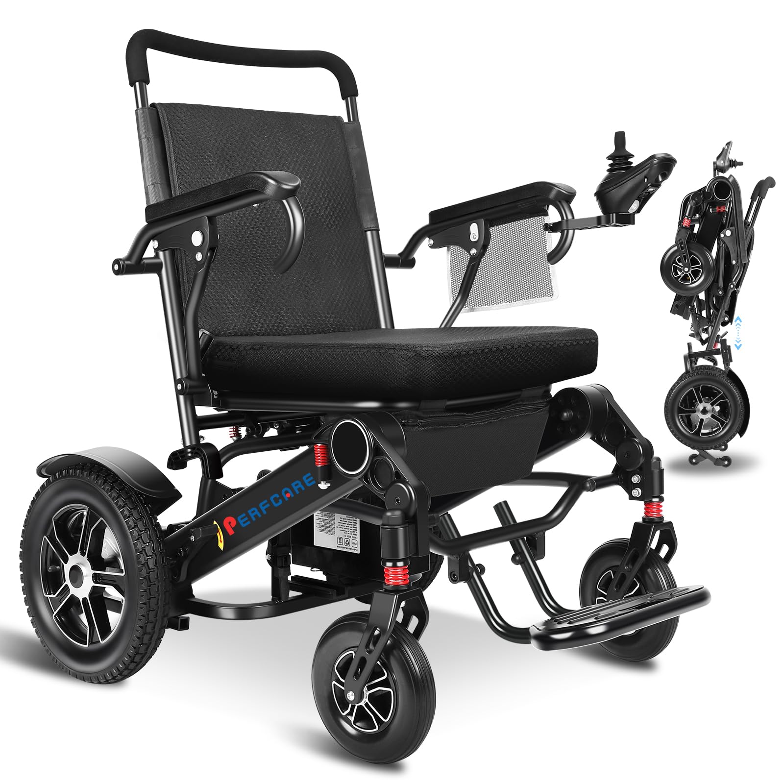 28 Miles Long Travel Electric Wheelchairs for Adults Seniors, PERFCARE 2-in-1 Detachable Foldable Lightweight Electric Wheelchair with Adjustable Backrest for All Terrain Airline Approved (Black)