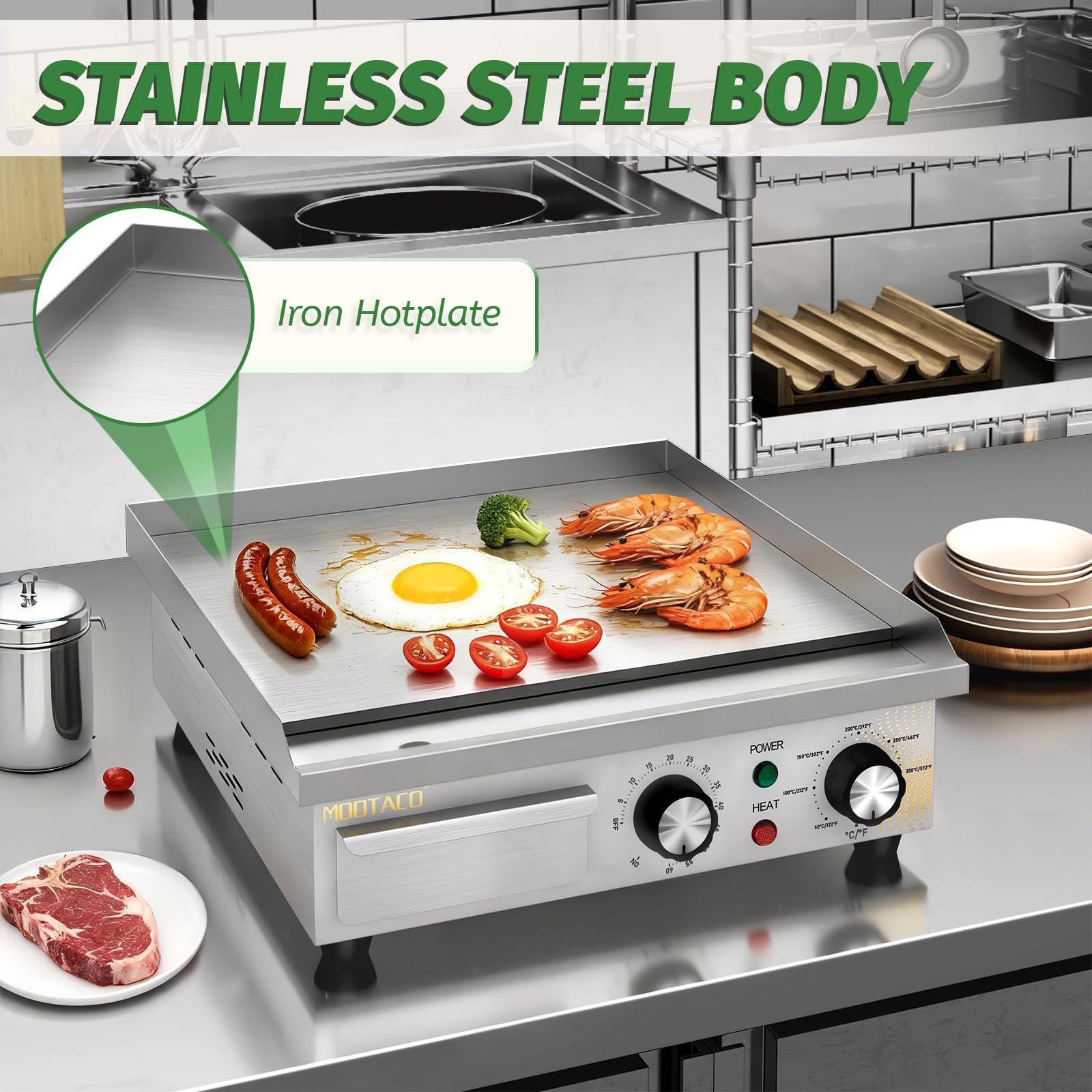 Plancha électrique commerciale en acier inoxydable, 36cm, avec contrôle de température réglable,minuterie,barbecue