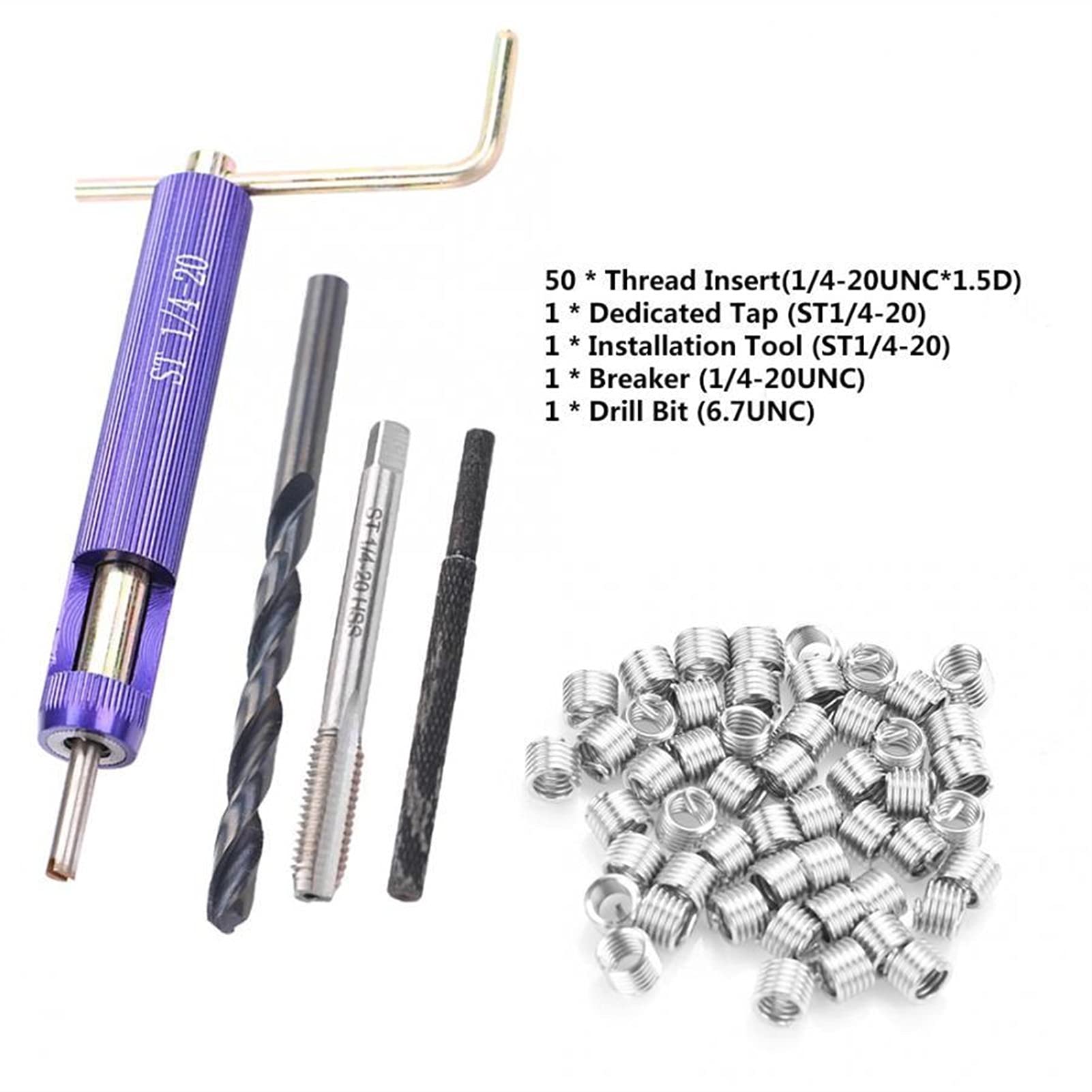 Inserto filettato 50pcs in acciaio inox in acciaio inox inserti in filo di riparazione del filo di riparazione del filettatura elicoidale del set di riparazione del set di installazione del set per il