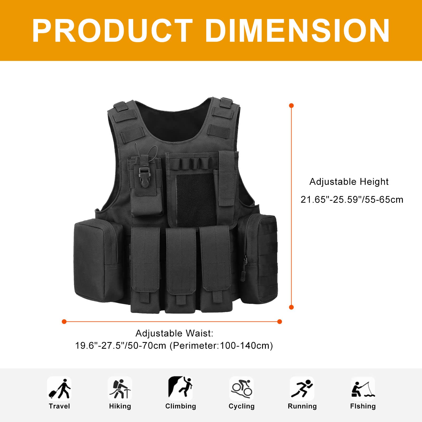 HUNTVP Gilet Tattico Militare Pettorina da Softair Giubbotto Molle Regolabile Gilet da Pesca Caccia Campeggio Escursione