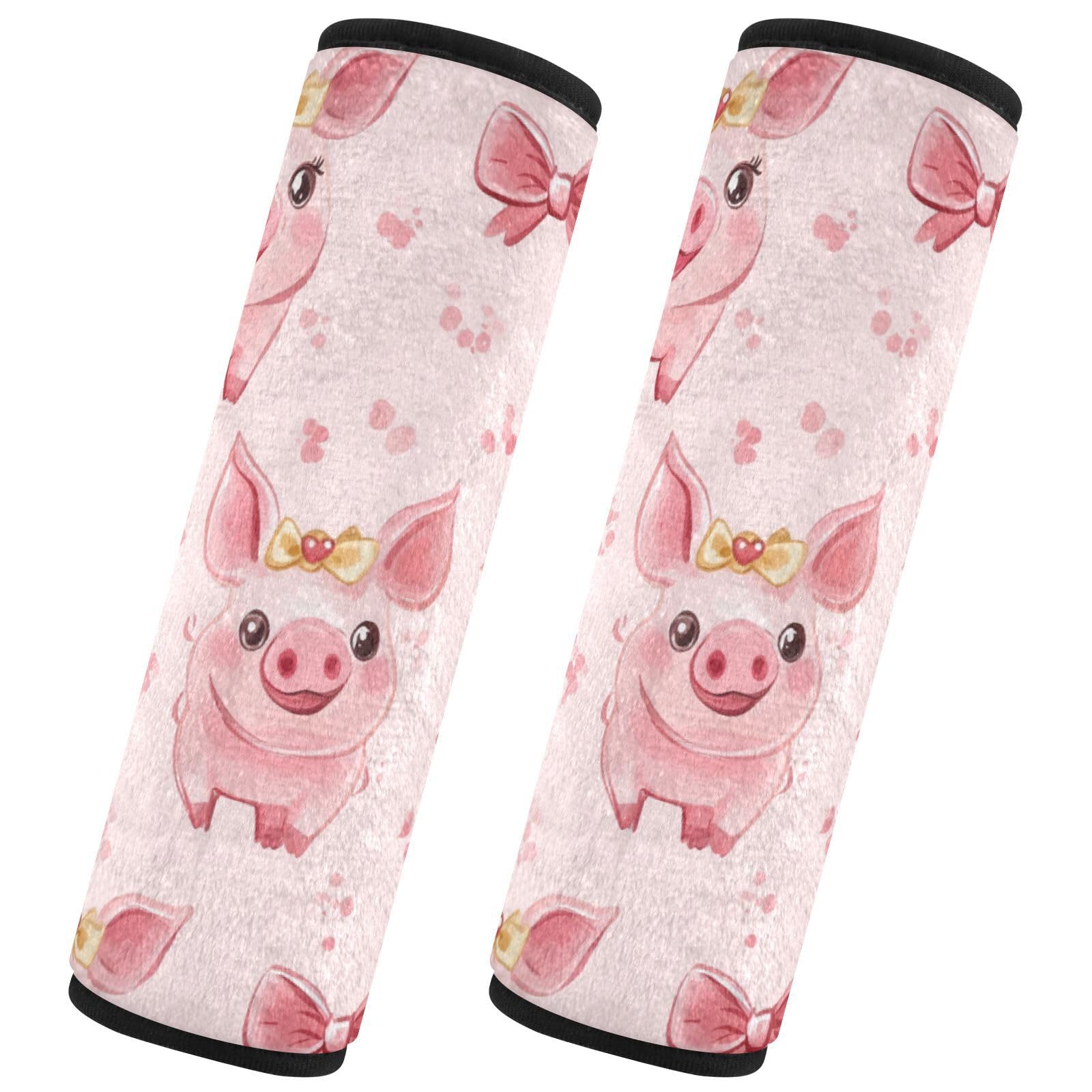 Seat Belt Covers 2 Pack Pigs Princess Bow Car Seat Strap Covers Super Soft Cute Car Seat Neck Cover for Boys Girls Adults Babies M