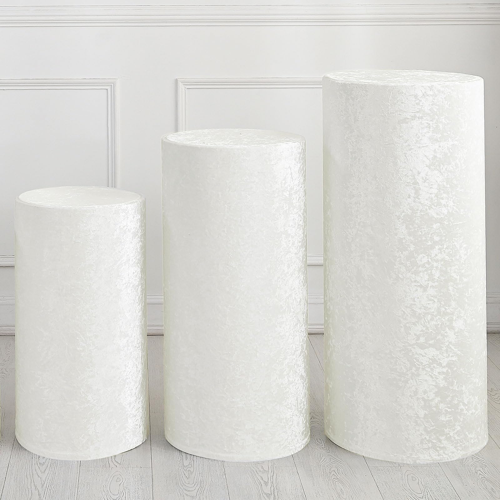 QUARKZMAN Set Di 3 Copri Piedistalli Cilindrici In Spandex Bianco, Copri Piedistalli Per Decorazioni Di Feste Matrimoni Compleanni, Cilindri (Tessuto In Velluto - Grande)