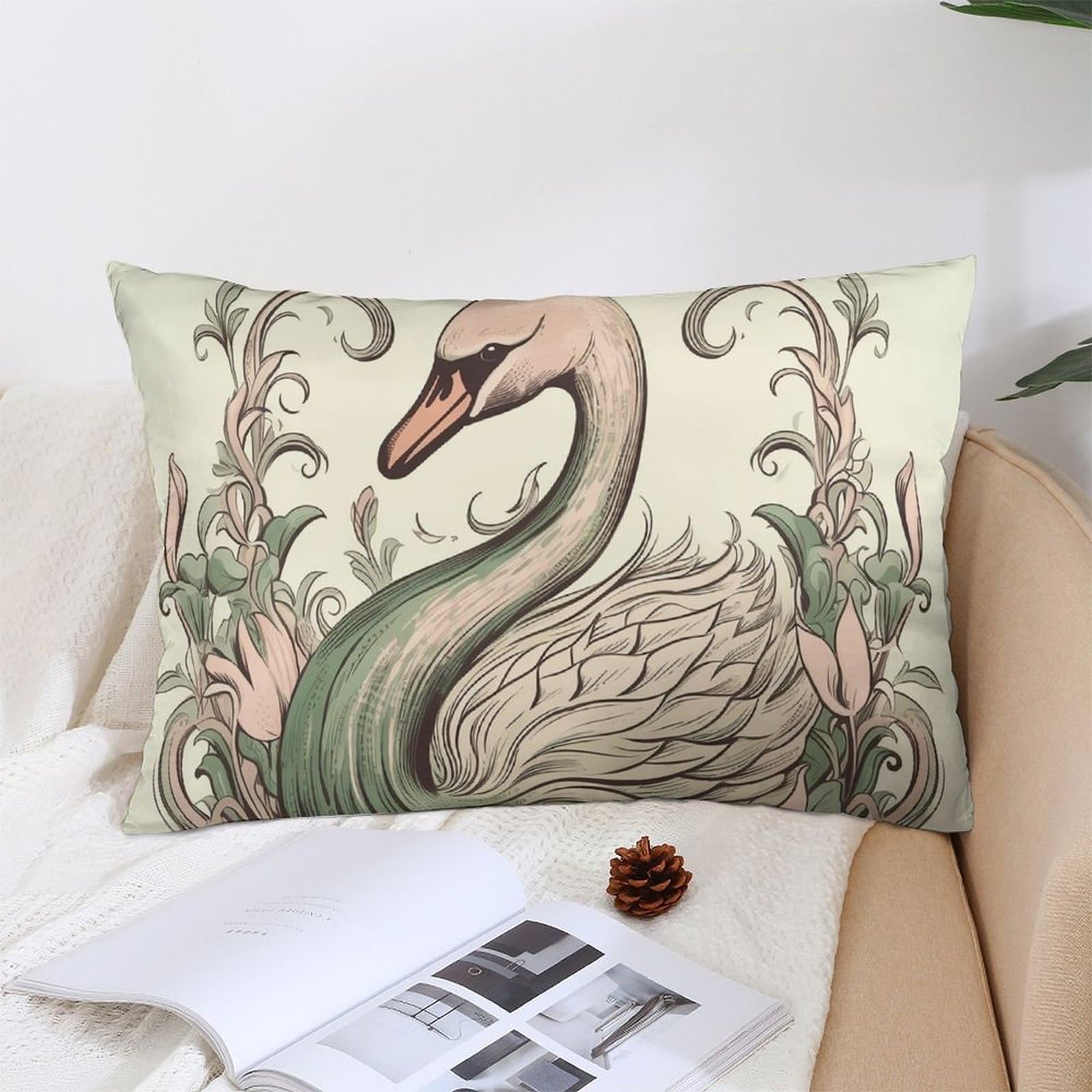 NTVOWPZO Decoration Throw Pillow Covers 12 "x20 Pillowcases Covers Swan on Leaves Soft Pillowcases Modern Farmhouse Home Decor Sofa Cushions Covers for Couch Bed Living Room