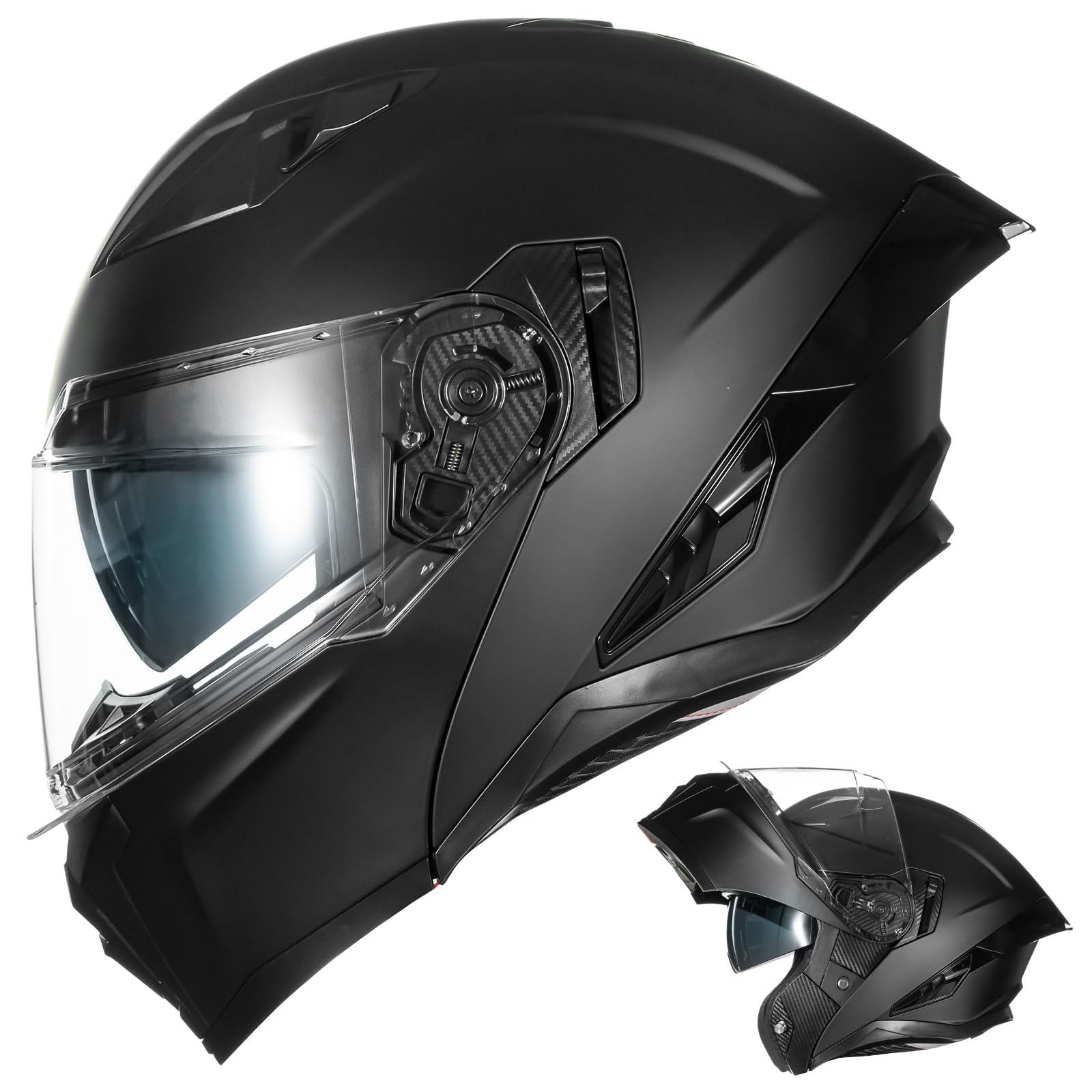 Auboa Modular Motorcycle Helmets for Adults Men Women Dual Visor Flip up Full Face Dot Helmet Casco Moto Model 928 (Matte Black, L)