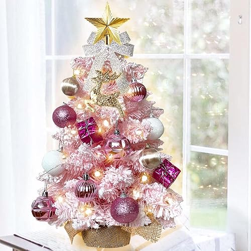 Mini Christmas Tree for Table Top 2ft Small Blue Tabletop Christmas Tree with Xmas Ornaments, Artificial Flocked Arbol de Navidad Christmas Decorations Indoor for Office Home Bedroom
