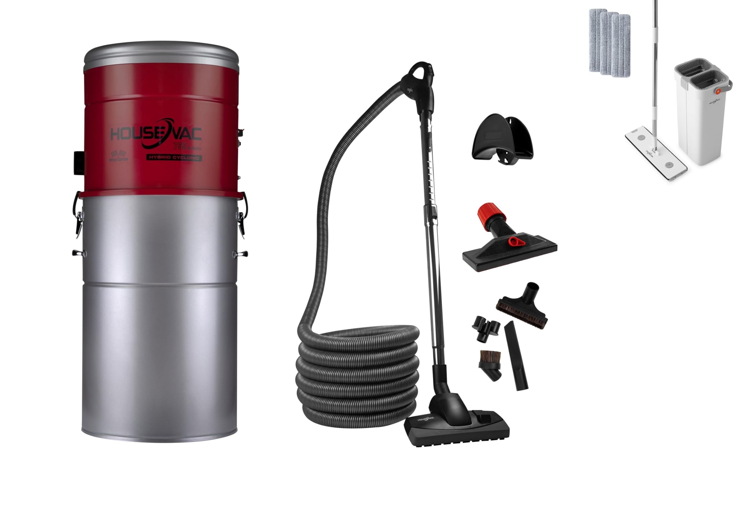 Aspirapolvere centrale HV-755ST-35H + kit di accessori Premium da 7,5m|potenza di aspirazione 755 AirWatts, motore Ametek da 1700 W, 2 turbine|Soft START/STOP| Filtro ciclonico ibrido