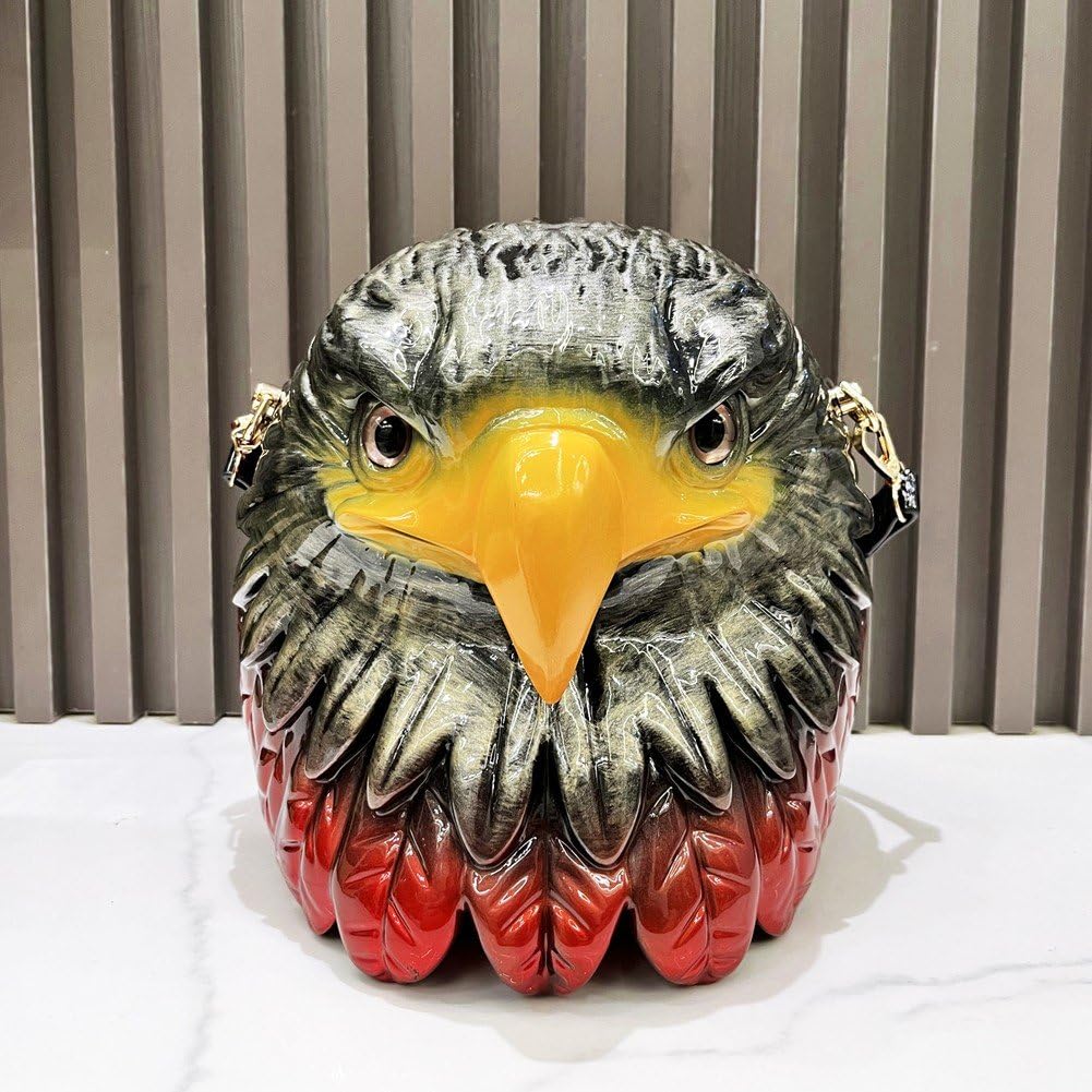 Torba na ramię z łysą głową na Halloween, torba na ramię z głową zwierzęcia 3D, torebka na zamek błyskawiczny ze skóry PU, zabawna słodycz lub psikus