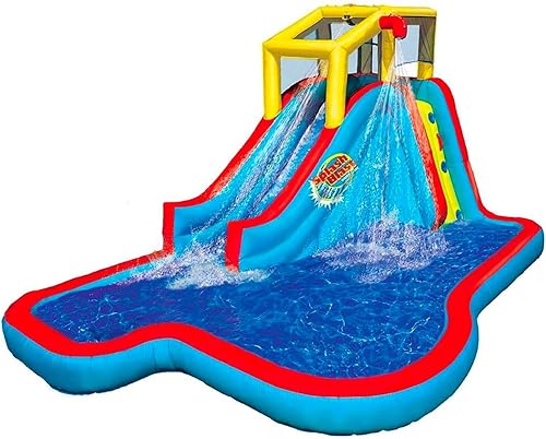 Banzai BAN-35076 Slide N Soak Splash Park inflable para exteriores, parque acuático para niños, centro de juegos con toboganes, piscina y motor