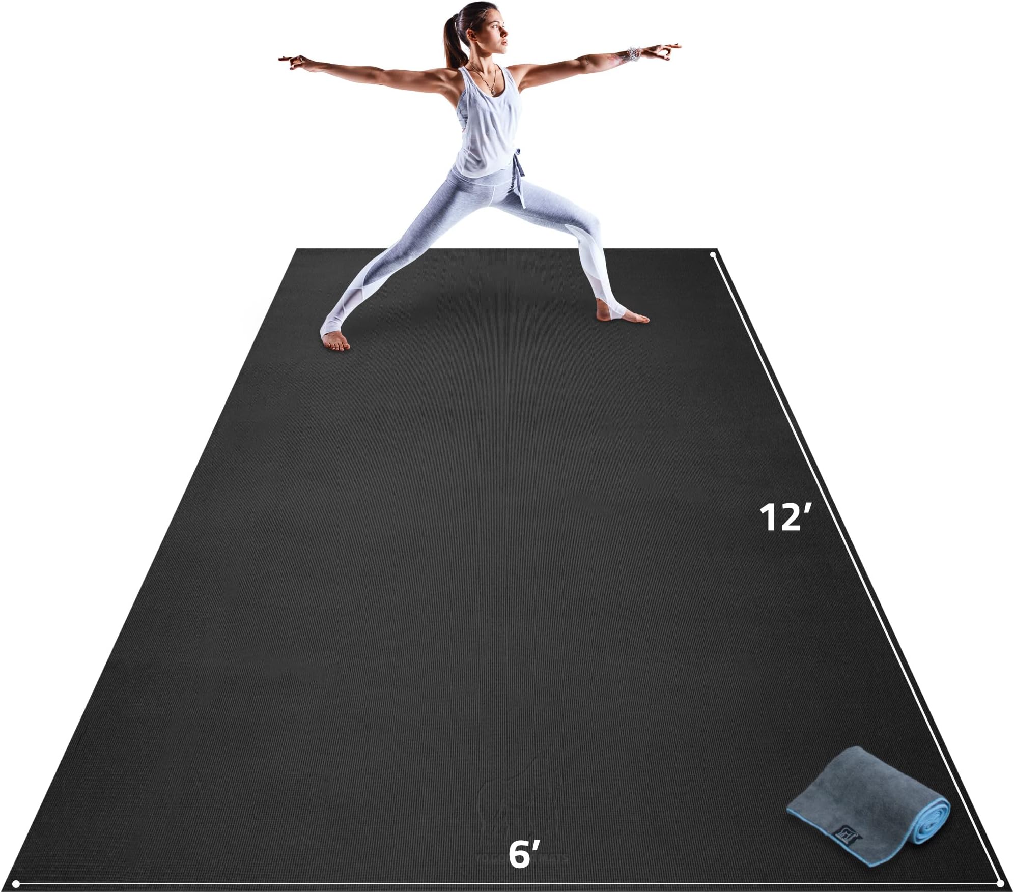 Gorilla Mats Extra Large Yoga Mat โ 9'x6', 12'x6', 15'x6' (8mm) Extra Thick Wide Non-Slip Exercise Mat for Home Gym Flooring โ Ultra Comfortable Workout Floor Mat for Barefoot Fitness & Stretching