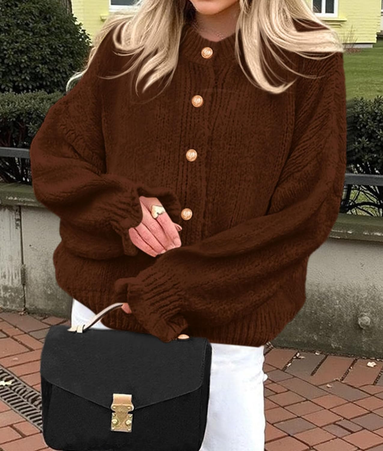 PRETTYGARDEN Womens Cropped Cardigans Trendy 2026 Ruffle Open Front Chunky Knit Sweater Oversized Button Down Fall Clothes - Image 4