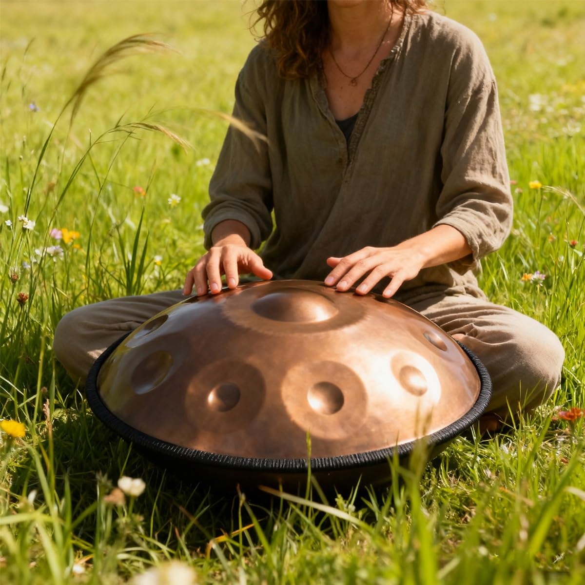 Handpan Strumento 440 Hz Re Minore, 9/10/12 Note 56cm Tamburo In Acciaio Hand Pan Musicale, Con Borsa Morbida, 2 Mazzuole Percussione Armonica Per Yoga Meditazione(Viola,10)