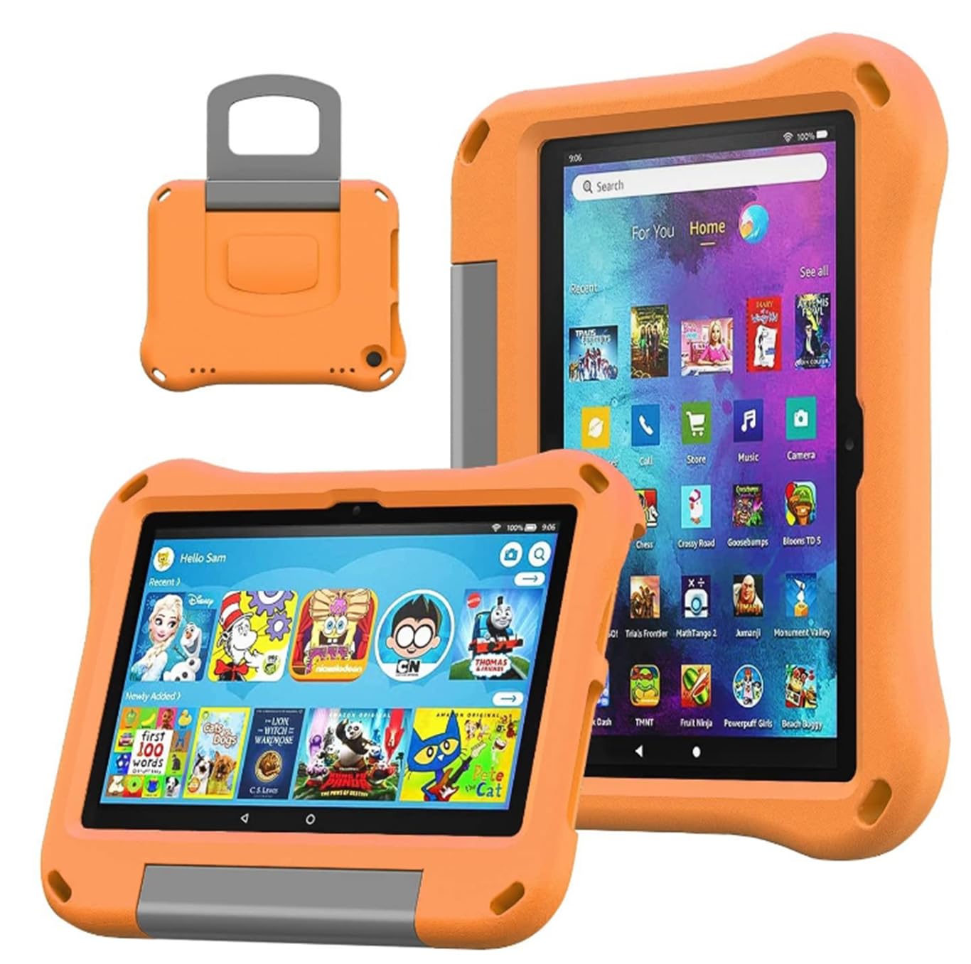 8 Tablet-Schutzhülle für Kinder, leicht, kindersicher, stoßfester Griff und Ständer (Version 2024/2022/2020).Nicht geeignet für TCL iPad Samsung 8 Zoll Tablet. (Orange)