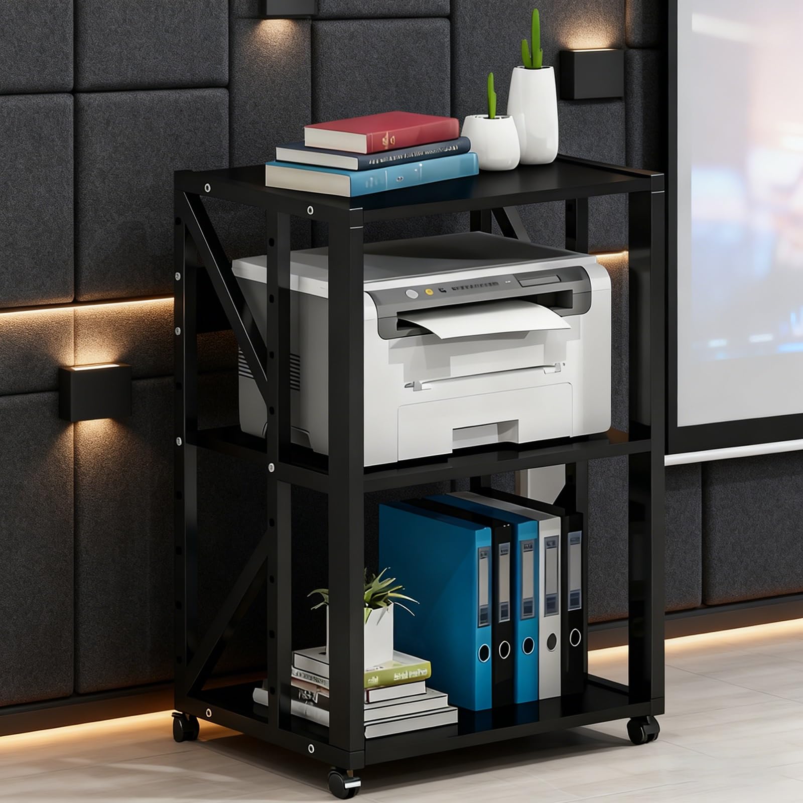 Soporte multimedia AV de madera maciza con ruedas y estantes ajustables para audio 8