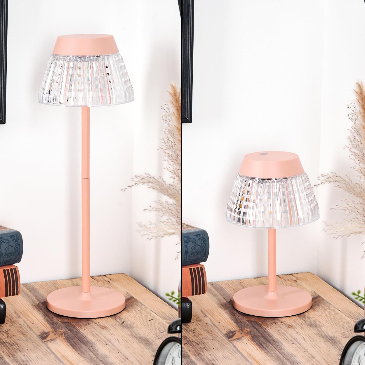 HOFSTEIN Lampe de table LED Macos, à intensité variable en métal/plastique rose/transparent, réglable avec variateur tactile, hauteur 38 cm, 1 watt, 100 lumens, salon, chambre à coucher, bureau