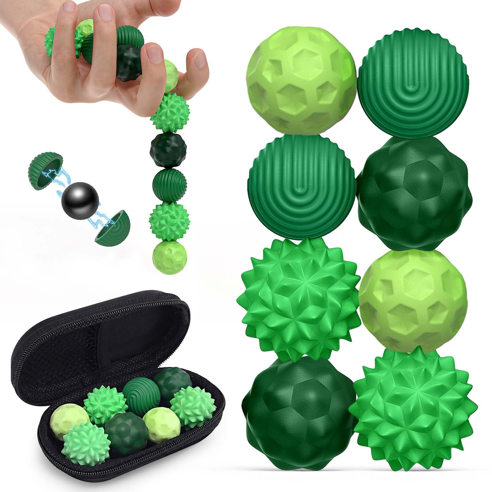 Zestaw 8 zabawek magnetycznych fidget, silikonowe kulki magnetyczne, kulki antystresowe, silikonowe zabawki sensoryczne - antystresowe i relaksacyjne (Zielony)