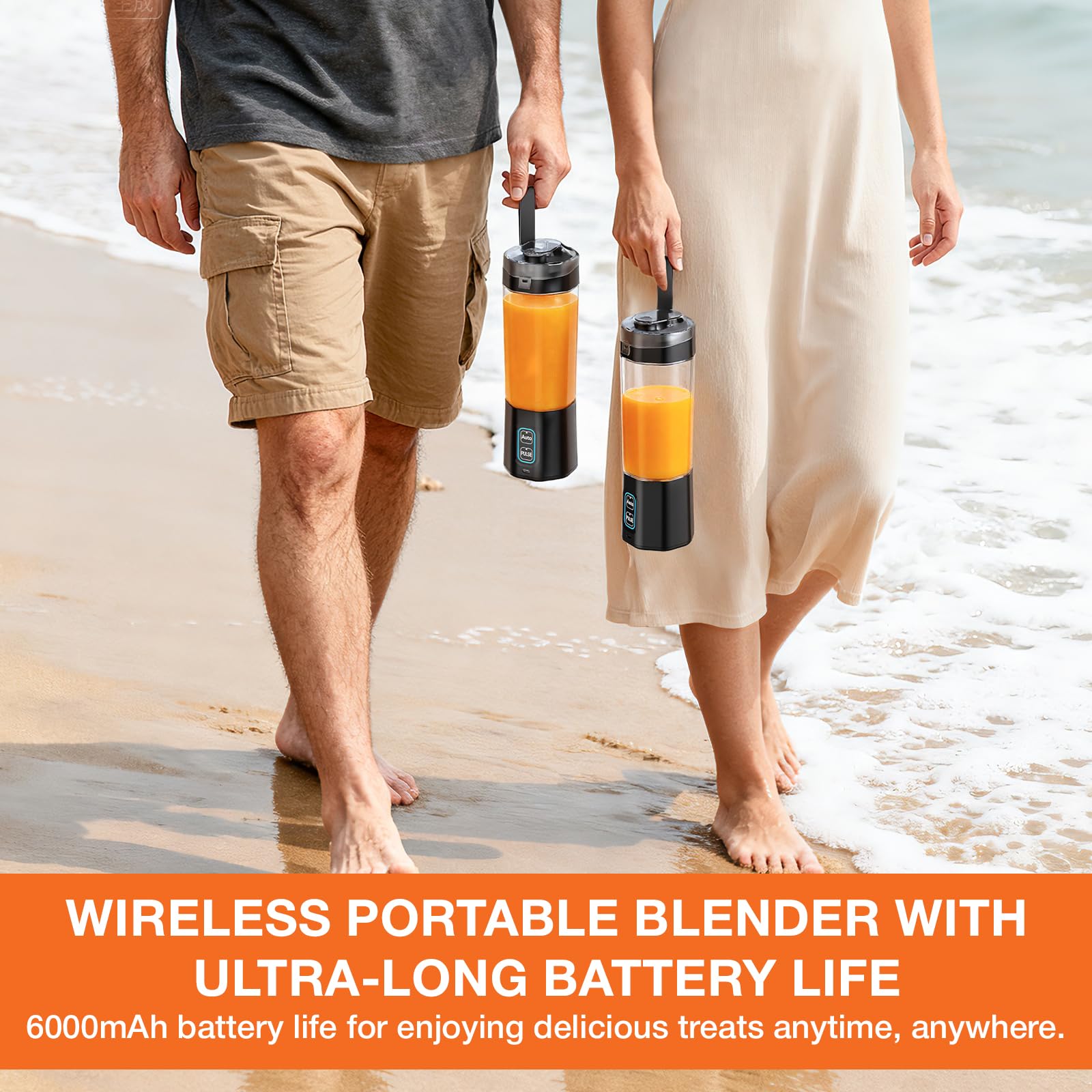 GVODE Frullatore Portatile Mini, 700ml Smoothie Maker con 360W Potenza, 6000mAh Batteria USB-C Ricaricabile, IPX8 Impermeabile per Protein Shakes & Ghiaccio
