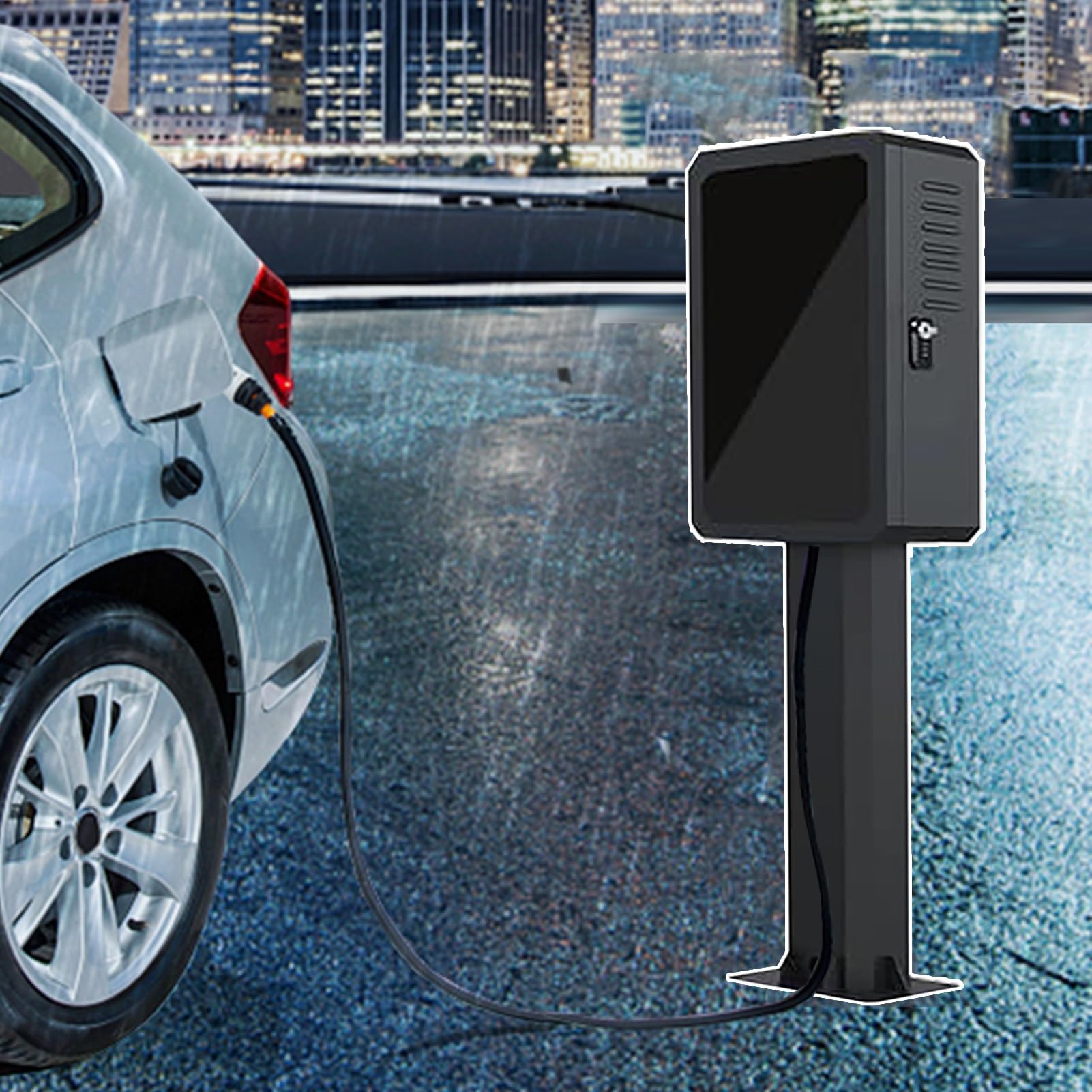 Stojak na Ładowarkę EV Wodoodporna Kolumna Ochronna Ładowarki Ev, Stojak na Ładowarkę Ev na Zewnątrz, Stos do Ładowania Pojazdów Elektrycznych, Uchwyt na Przewód Stacji Ładowania Ev(Black)