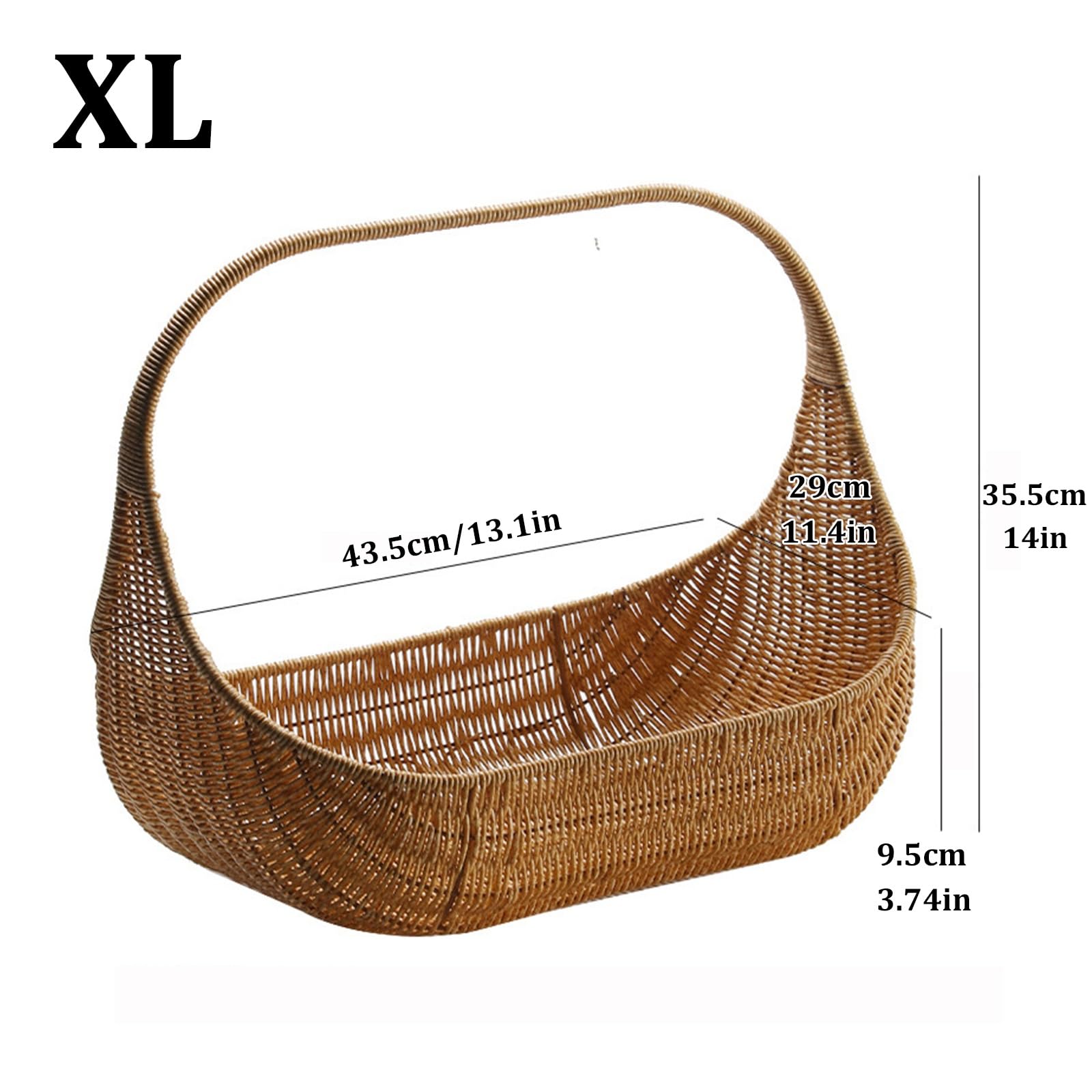 Geflochtener Picknickkorb, großer Korb aus PP-Geflecht, Erntekorb für den Außenbereich mit verstärktem Griff, zum Sammeln von Obst, Gemüse und anderen Gegenständen(XL 43.5x29x35.5cm)