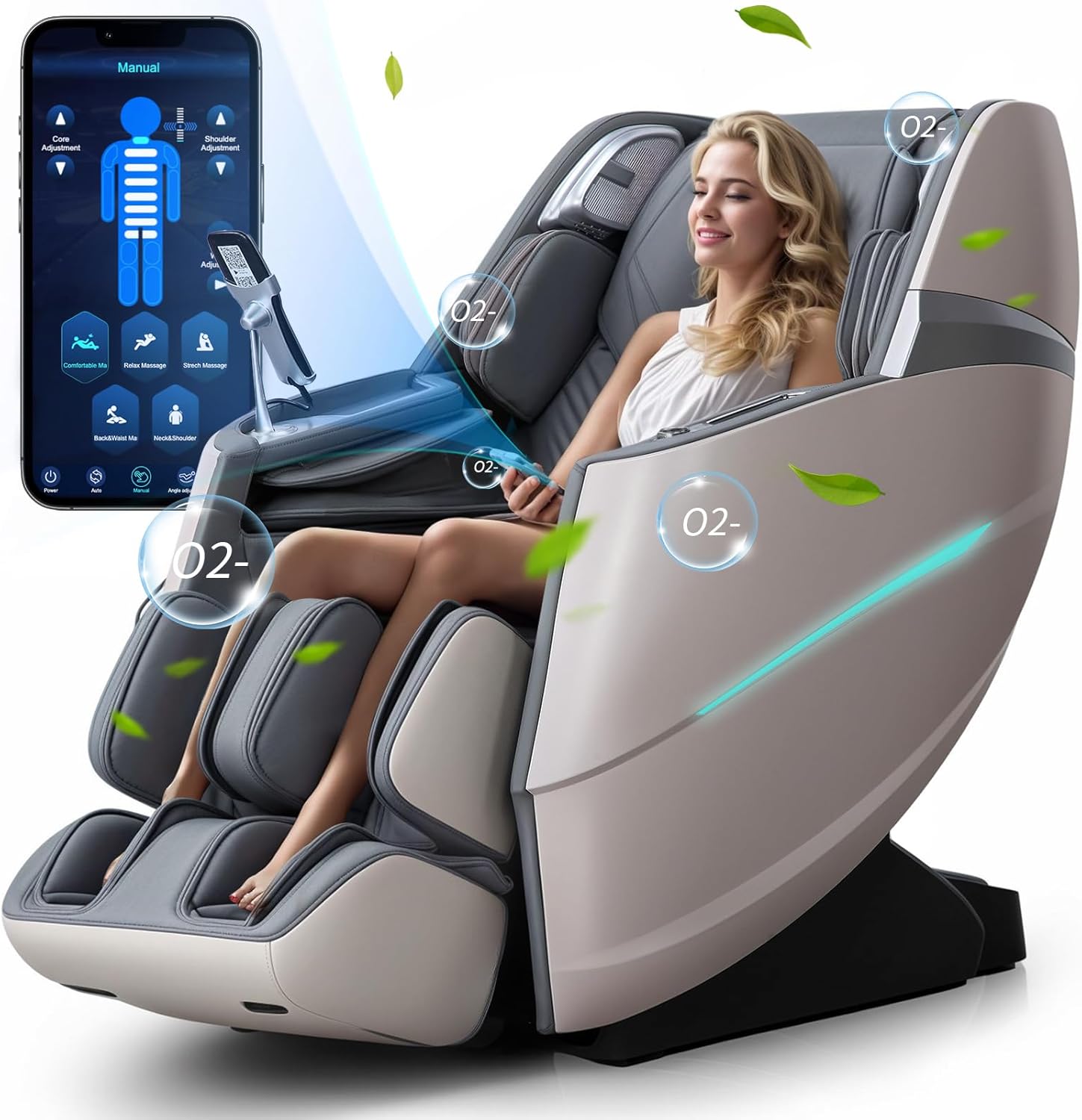 4D Massage Chair Full Body Zero Gravity Recliner – 55“ SL-Track,20 Auto Modes,11 Massage Technique,40 Airbags Massage,with Yoga Stretch,APP Control,Negative Oxygen lons(Grey) 4D Massage Chair Full Body Zero Gravity Recliner – 55“ SL-Track,20 Auto Modes,11 Massage Technique,40 Airbags Massage,with Yoga Stretch,APP Control,Negative Oxygen lons(Grey)