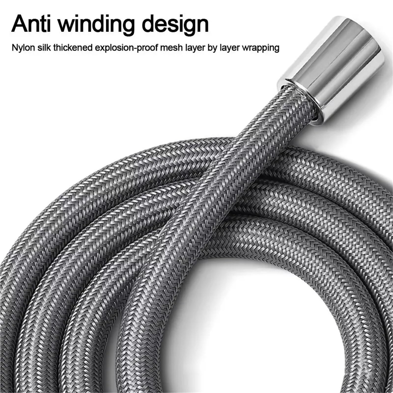 Manguera de ducha flexible antitorsión de 2 m, ajuste universal para bañeras y duchas, tubo de nailon negro para cabezales de ducha de mano