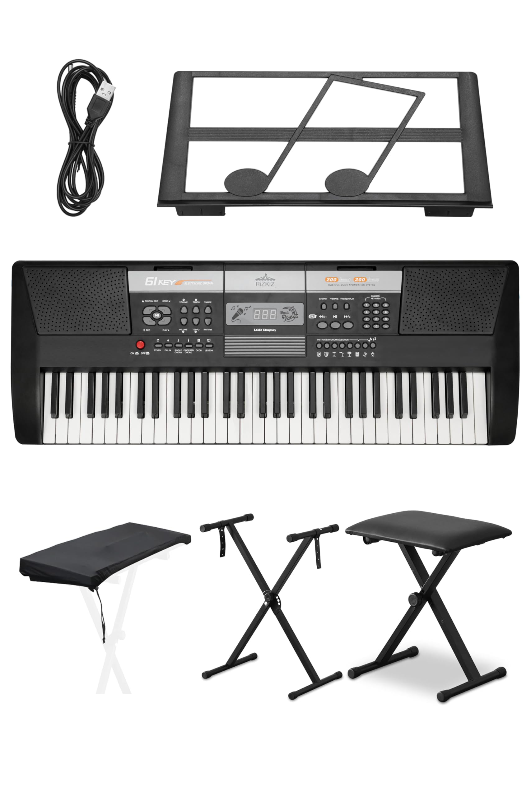Amazon | RiZKiZ 電子キーボード 電子ピアノ 61鍵盤 シンセサイザー