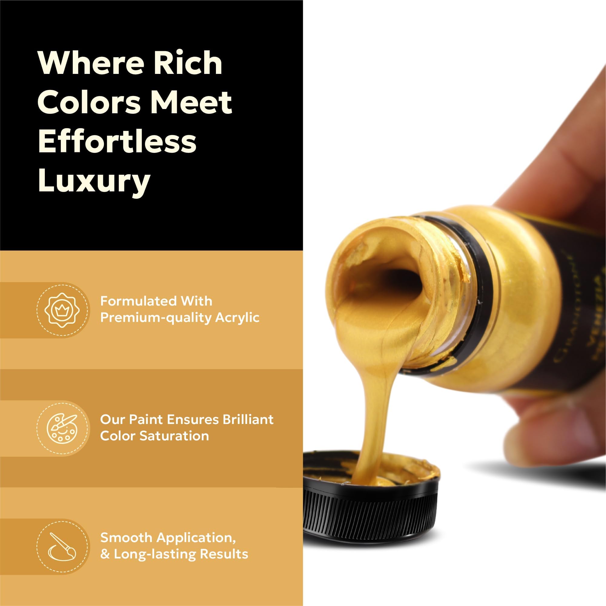 GRANOTONE Acrylic Venezia Metallic Colour, Non-Fading & Shimmering Paint With Rich Pigments, Non-Toxic Ideal for Kids, Artists & Beginners, Bronze (Metallic Gold, 50 ML) 1
