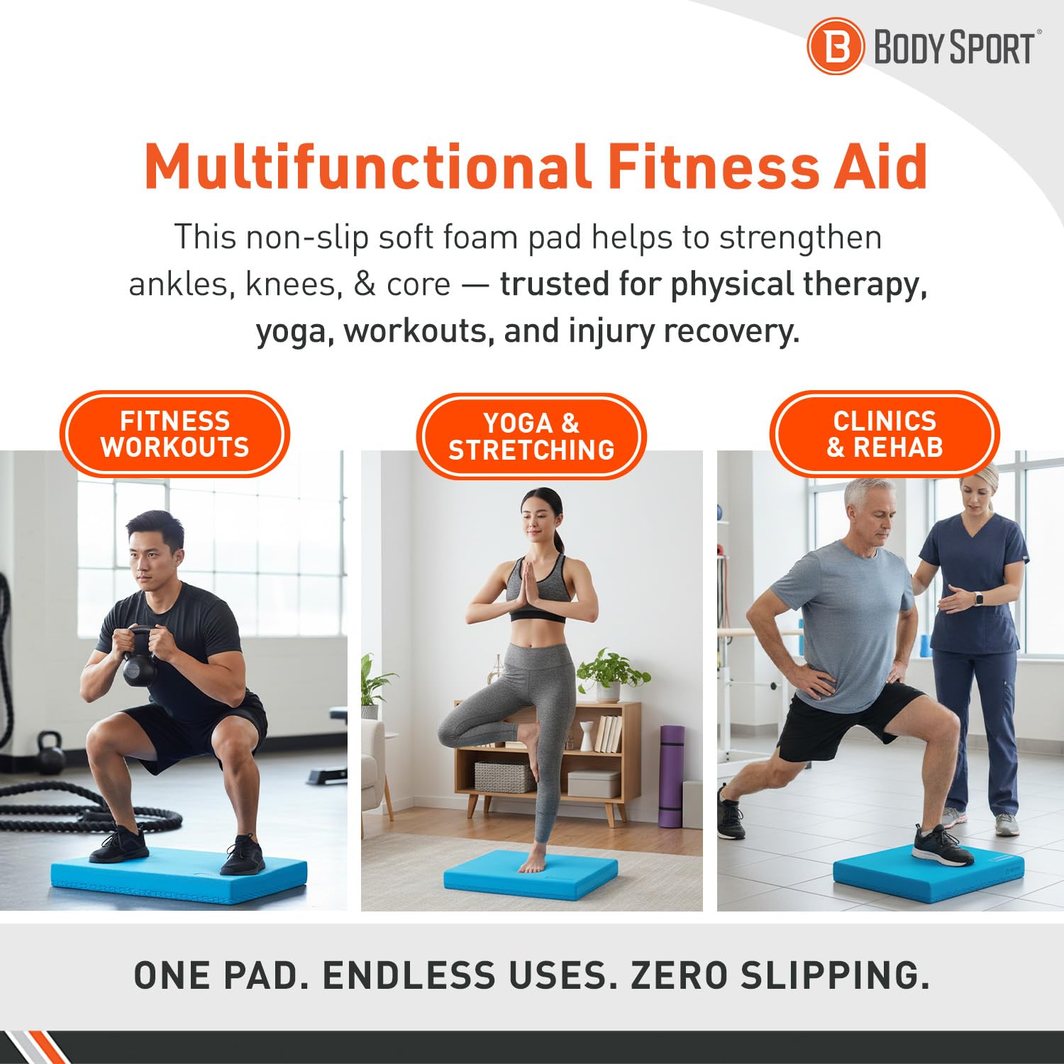 Body Sport Rutschfestes Balance Pad - Verbessern Sie die Balance & Build Stärke - Physiotherapie & Yoga Pad für Zuhause & Fitnessstudio - 48,3 x 40,6 x 2 1/4 Zoll, Blau