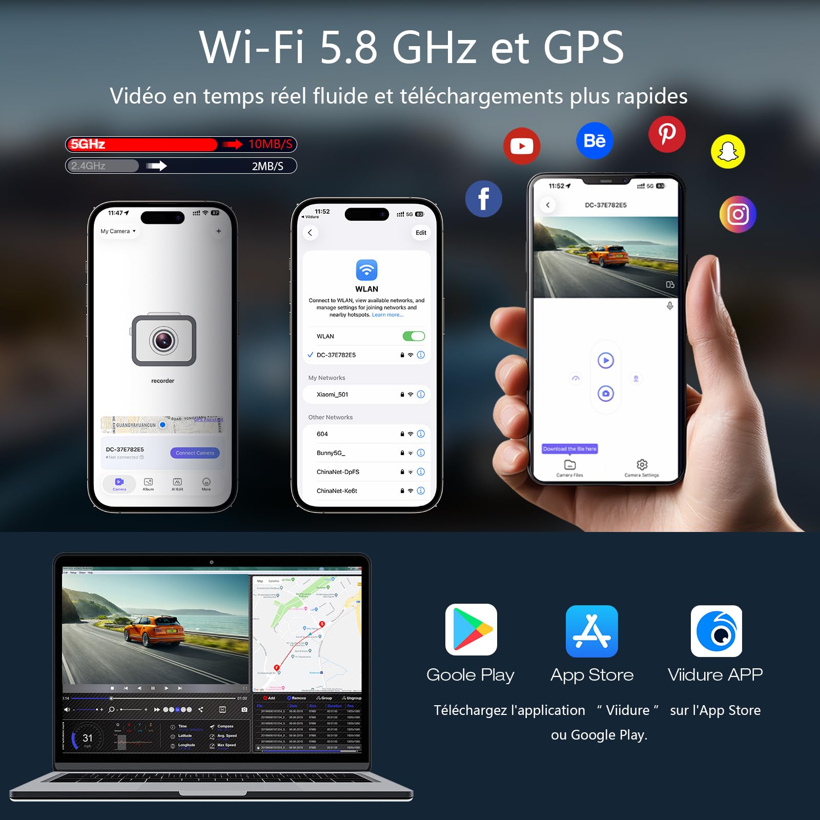 4K Dashcam Voiture GPS, Avant Arrière 4K+2.5K, Écran IPS 3,16 Pouces, Carte SD 64Go,Vision Nocturne, Stationnement 24H, Capteur G, Grand Angle 170°, WDR, Installation Facile
