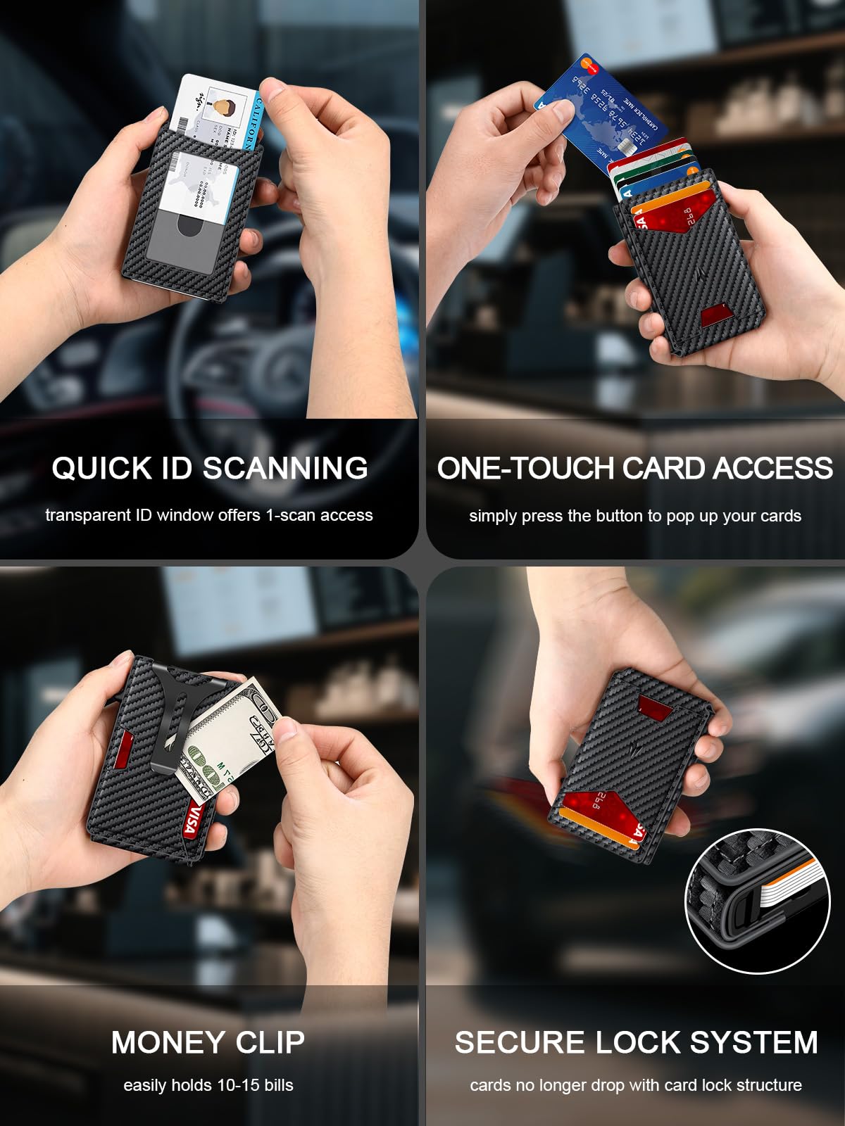 Wallet for Men，Slim Minimalist Wallet with Money Clip ＆ ID Window, RFID Blocking Pop-Up Credit Card Holder，Smart Auminum Mens Wallet Holds 9-13 Cards, Front Pocket Bifold (Magnetic Closure, Gift Box)