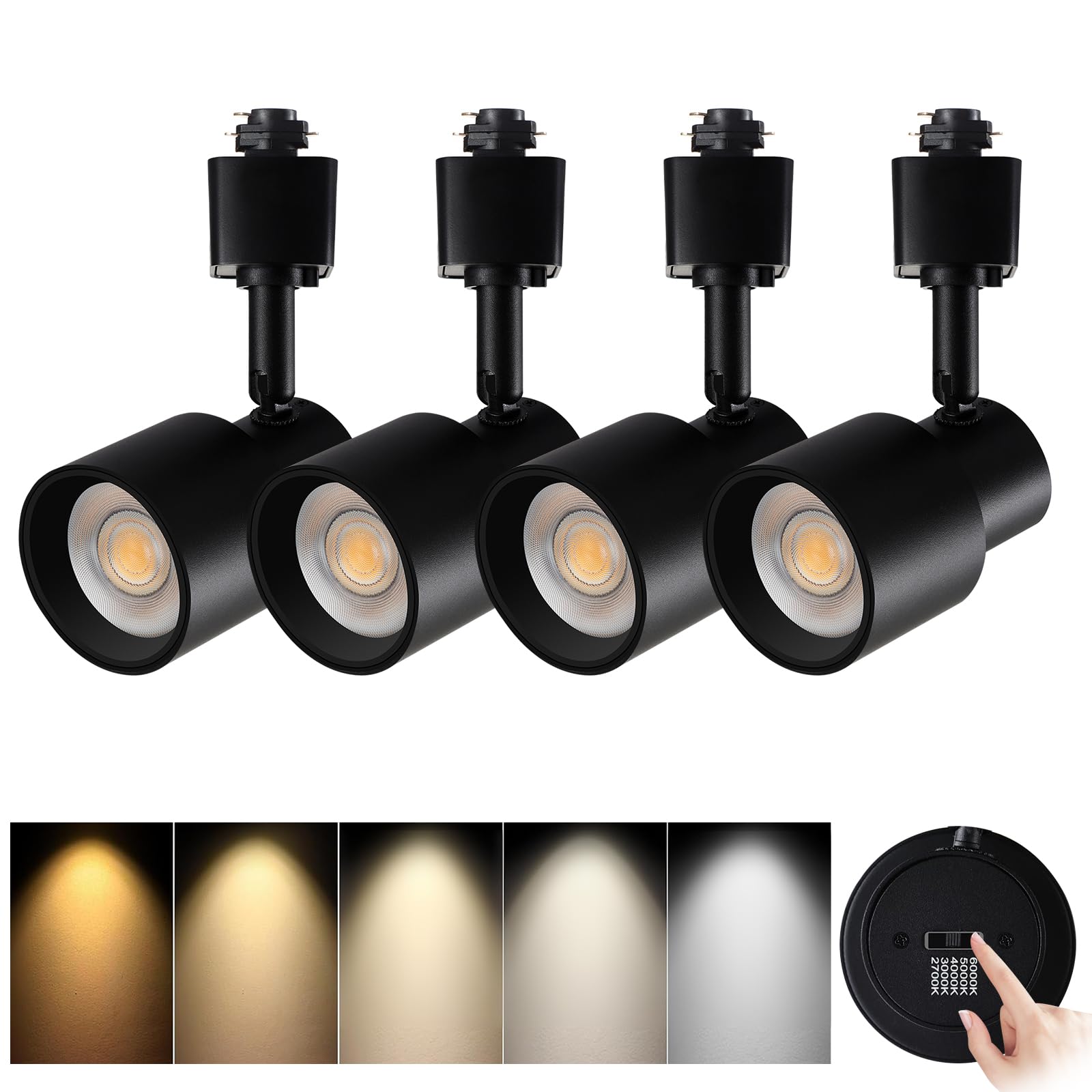 5-Color H Track Lighting Heads, 10W Dimmable LED Track Light Heads, 2700K-6000K Flexible Track Light Replacement Heads Kitchen Track Lighting Fixtures Accent Art Task, CRI90+24° Black 4-Pack