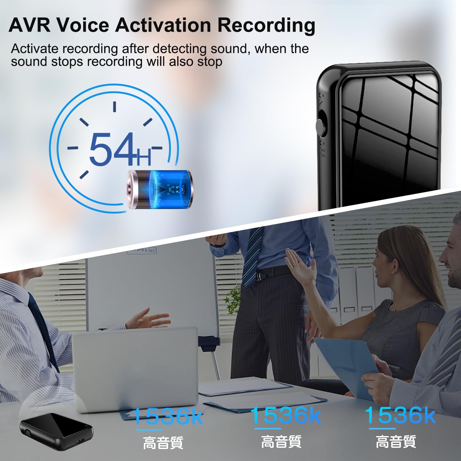 Registratore Vocale Professionale 16GB, Fino a 284 Ore di Registrazione, Attivazione Vocale, Riproduzione MP3, Compatto per Lezioni, Riunioni e Interviste