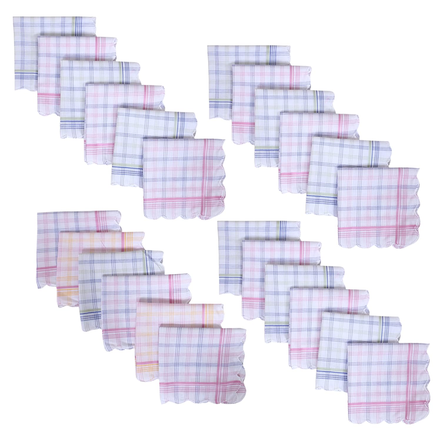 Heart HomeKuber Industries Handkerchiefs | Soft Cotton | Hankies for Woman | Hankies for Girls | Check Cutwork | Rumal for Woman | Girls | Wicking Sweat | Set of 24 | White