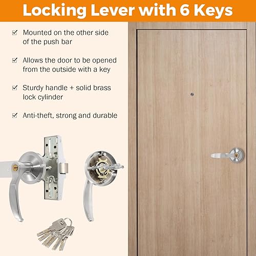 Miniatura 5 de BEAMNOVA Paquete de 2 barras de empuje de puerta comercial de 27.5 pulgadas, dispositivo de salida de pánico exterior, juego de llaves de bloqueo de