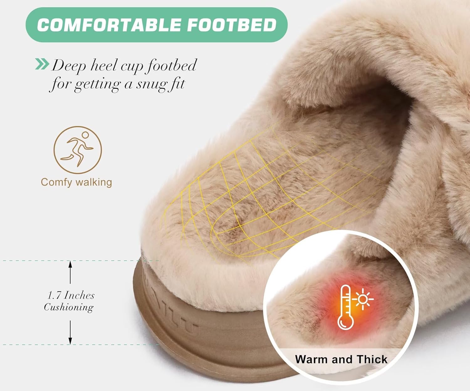 KuaiLu Women's Fluff Slippers Plantar Fasciitis Arch Support Platform Slippers Ladies Fashion Open Toe Faux Fur Sandals Warm House Slipper - Image 4