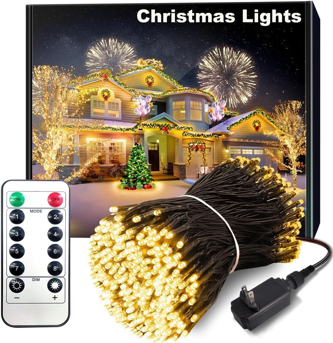 Super Long 344FT Outdoor String Lights, Warm White Fairy Light, Christmas Lights 1000 LED Waterproof 8 Modes for Patio Bedroom Holiday Party Christmas Tree Wedding Garden Warm White 344FT