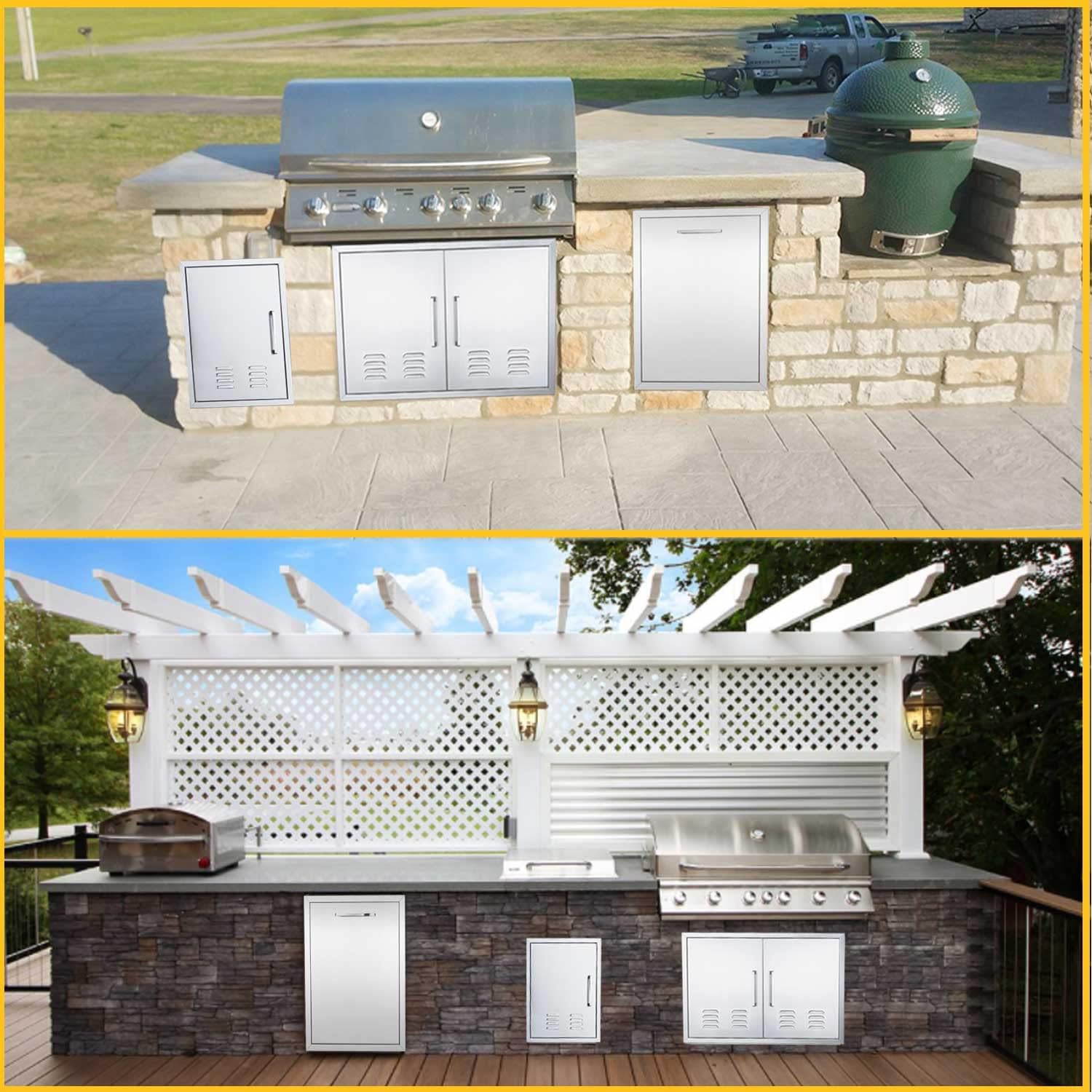 Vented Outdoor Kitchen Doors-17 W x 23" H -Stainless Steel BBQ Single Access Door w/Left Swing,Flush Mount for Outdoor Kitchen and BBQ Island
