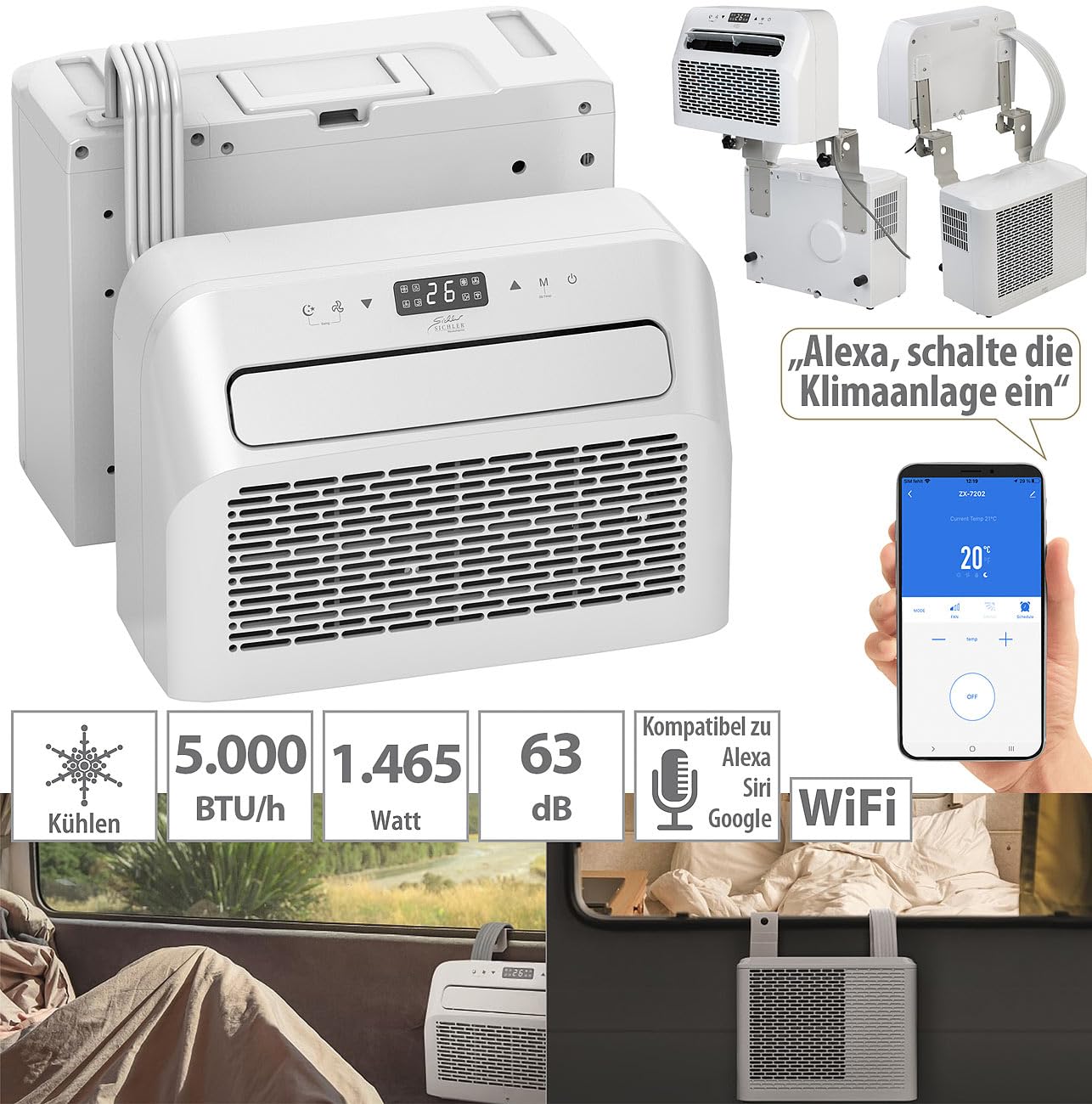 Sichler Haushaltsgeräte Mobile Split-Klimaanlage 5.000 BTU/h WLAN App Entfeuchterfunktion