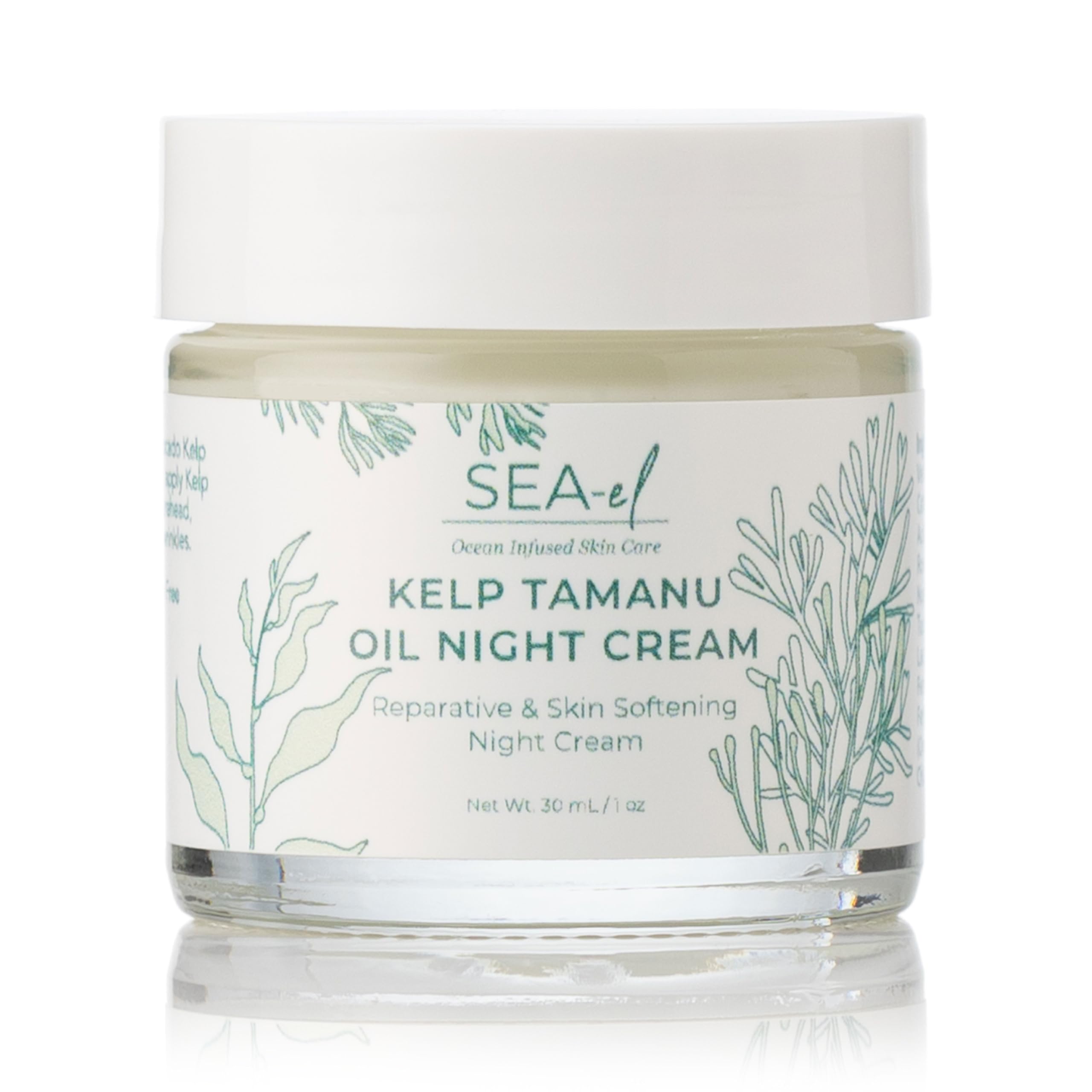 Sea-El Kelp Tamanu Oil Night Cream Hydrating Face Moisturizer Reparative Skin Softening Skincare - Nighttime Anti Aging Facial Lotion for Women & Men - 1 Oz