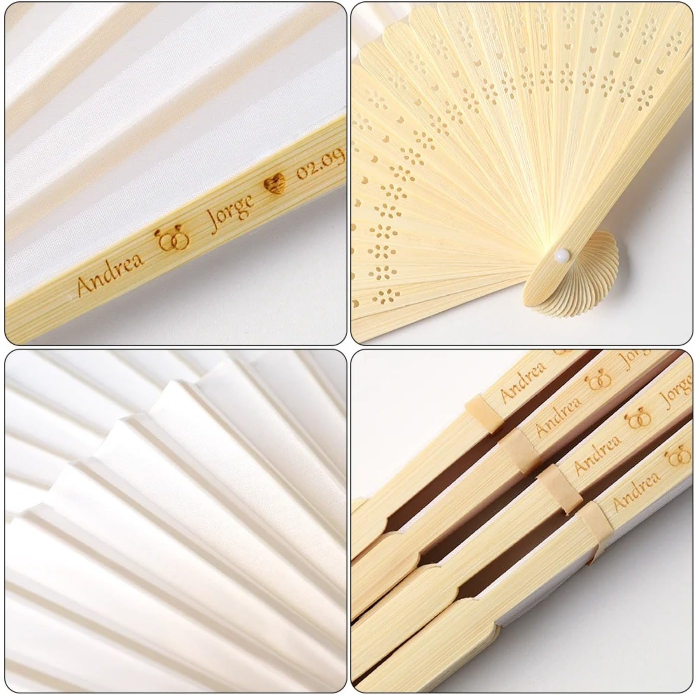 Los Fanáticos De La Boda Personalizan La Decoración Rural Fiesta De Playa Nombra Regalos Personalizados Invitados, Fans De Seda De Madera Novias (40pcs,Light blue 17)