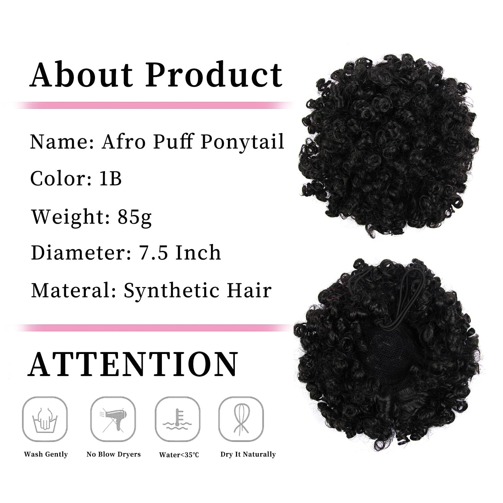 Dmovinse Afro Puff Ponytail for Black Women Culy Wavy Short Drawstring Ponytail Extension Synthetic Hairpieces Mini Afro Bun(1B#)