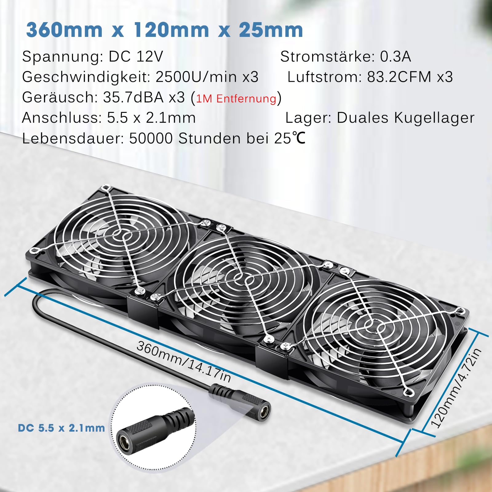 Lot de 3 ventilateurs de 120 mm, CA 220 et 240 V, avec contrôle de vitesse jusqu’à 12 V, double roulement à billes, pour station de travail, cabinet, châssis, serveur