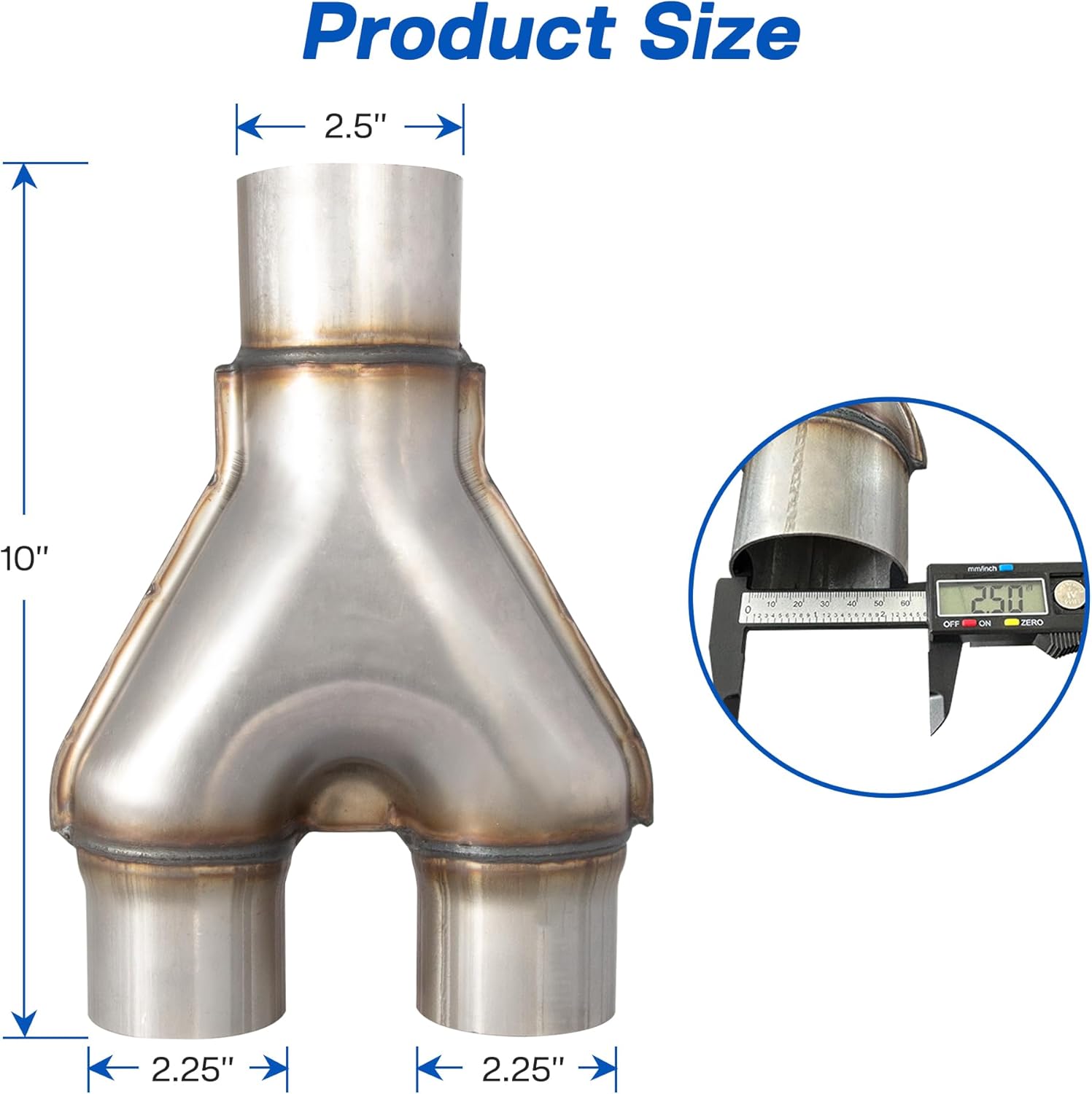 2.5" Exhaust Y Pipe, Stainless Steel Universal Diesel Y-Pipe, Universal 2.5" Single to 2.25" Dual Exhaust Connector, 10"/254mm Overall Length Y-Shape Exhaust Pipe