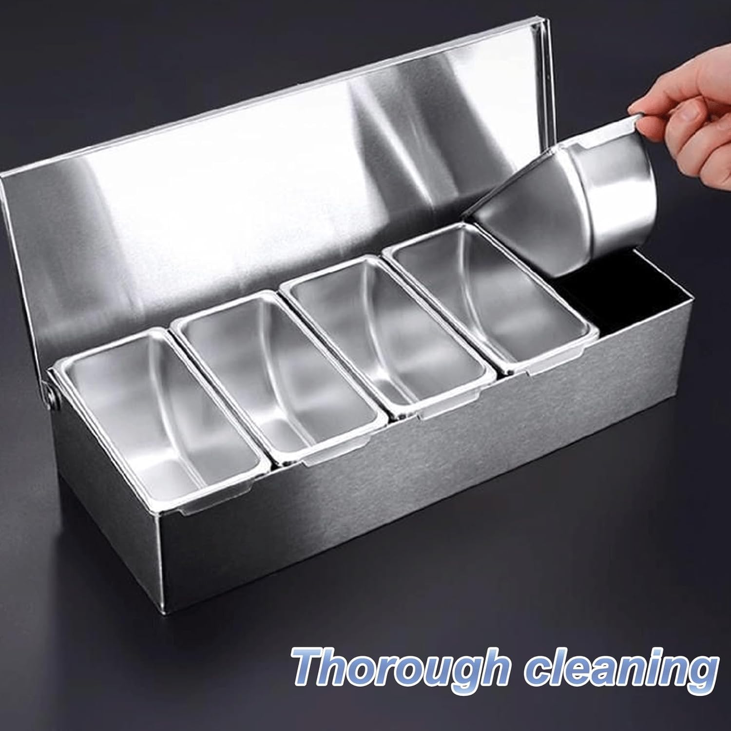 Stainless Steel Compartment Trays with Lid Pizza Ingredients Condiment Dispenser Meal Prep Box Condiment Dispenser Serving Container Garnish Tray(8 Trays)